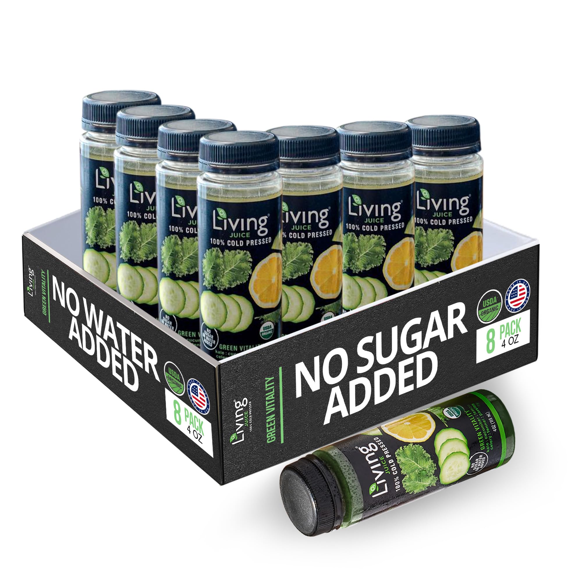 O2 Living Green Vitality Organic Juice Drink - 4oz - 8 Pack - Cold-Pressed Juice Drink with No Added Sugars or Water, Natural Sweetness from Fruits, Packed with Nutrients & Vitamins, Refreshing TasteUSDA Organic