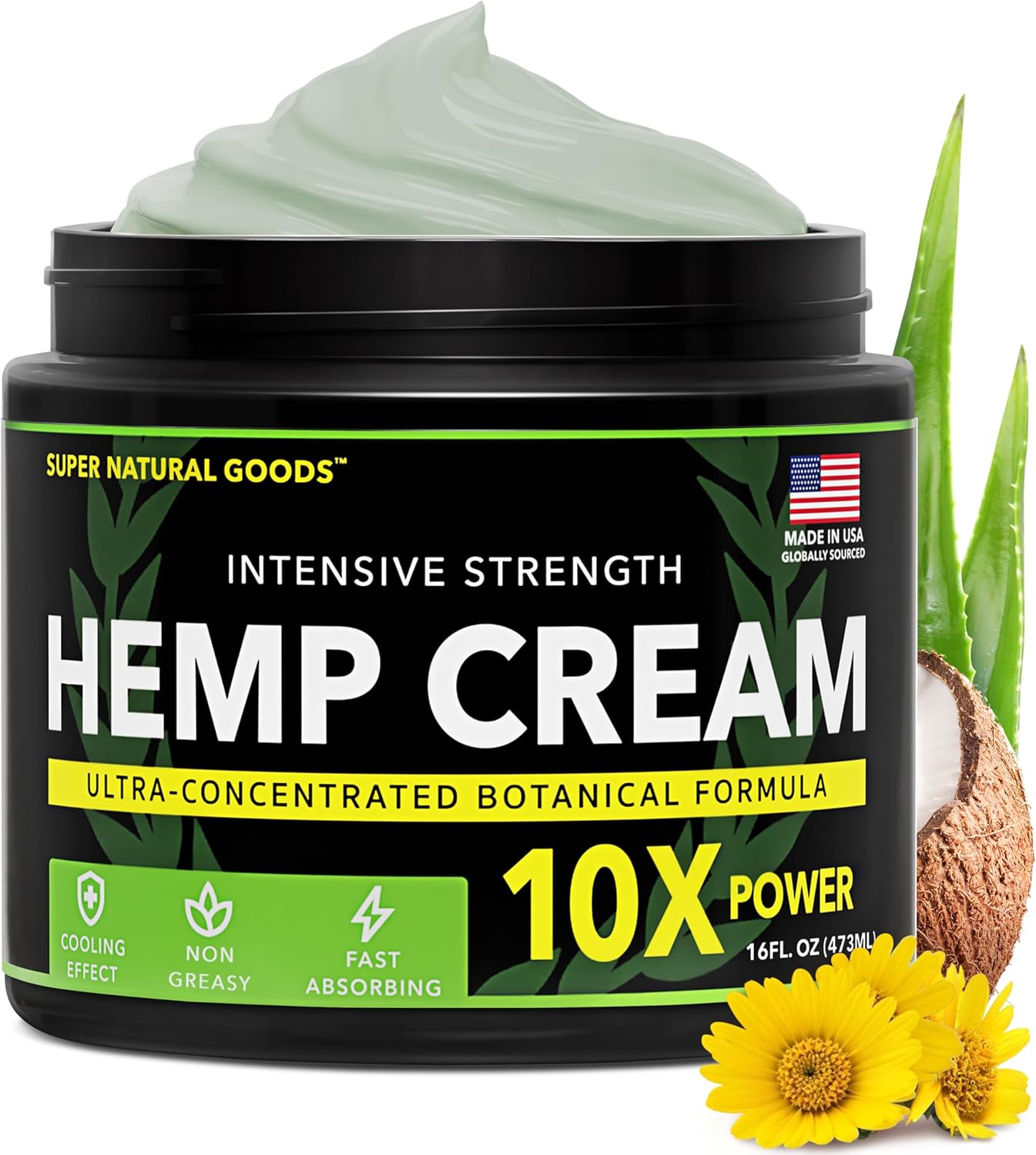 Super Natural Goods Hemp Cream with Hemp Oil, Turmeric, Arnica & Menthol – Botanical Cream with a Cooling Sensation for Localized Application (16oz)