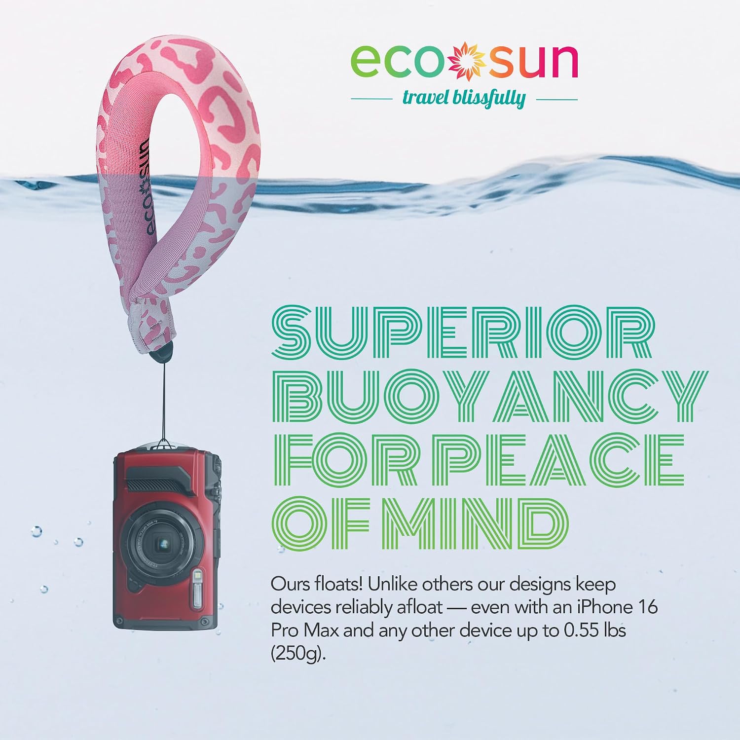 Eco Sun Floating Wrist Strap (2-pack) – Suitable For All Phones (incl. 17 Pro Max), GoPros, Cameras – Floats Up To 0.55 lbs