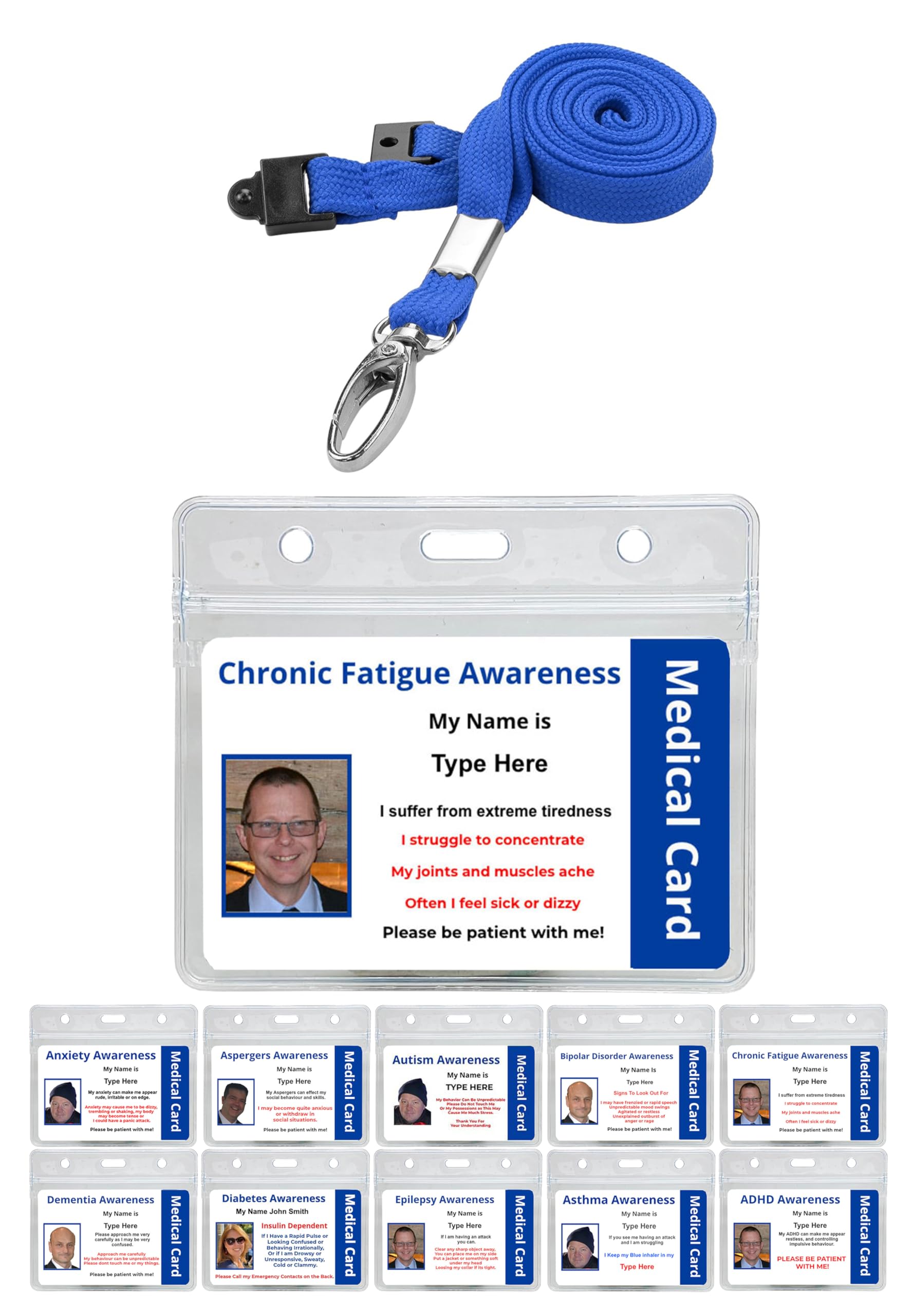 Quantum Leap Chronic Fatigue Awareness Hidden Disability Printed Plastic Photo ID Card Badge - with Blue Hidden Disability Lanyard & Clear ID Card Pocket โ image 1