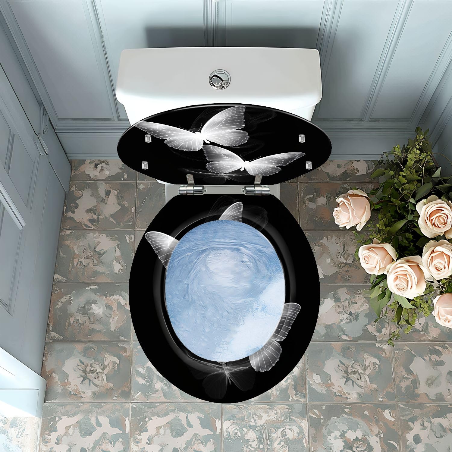 Asiento de inodoro redondo de resina, para uso en el baño.