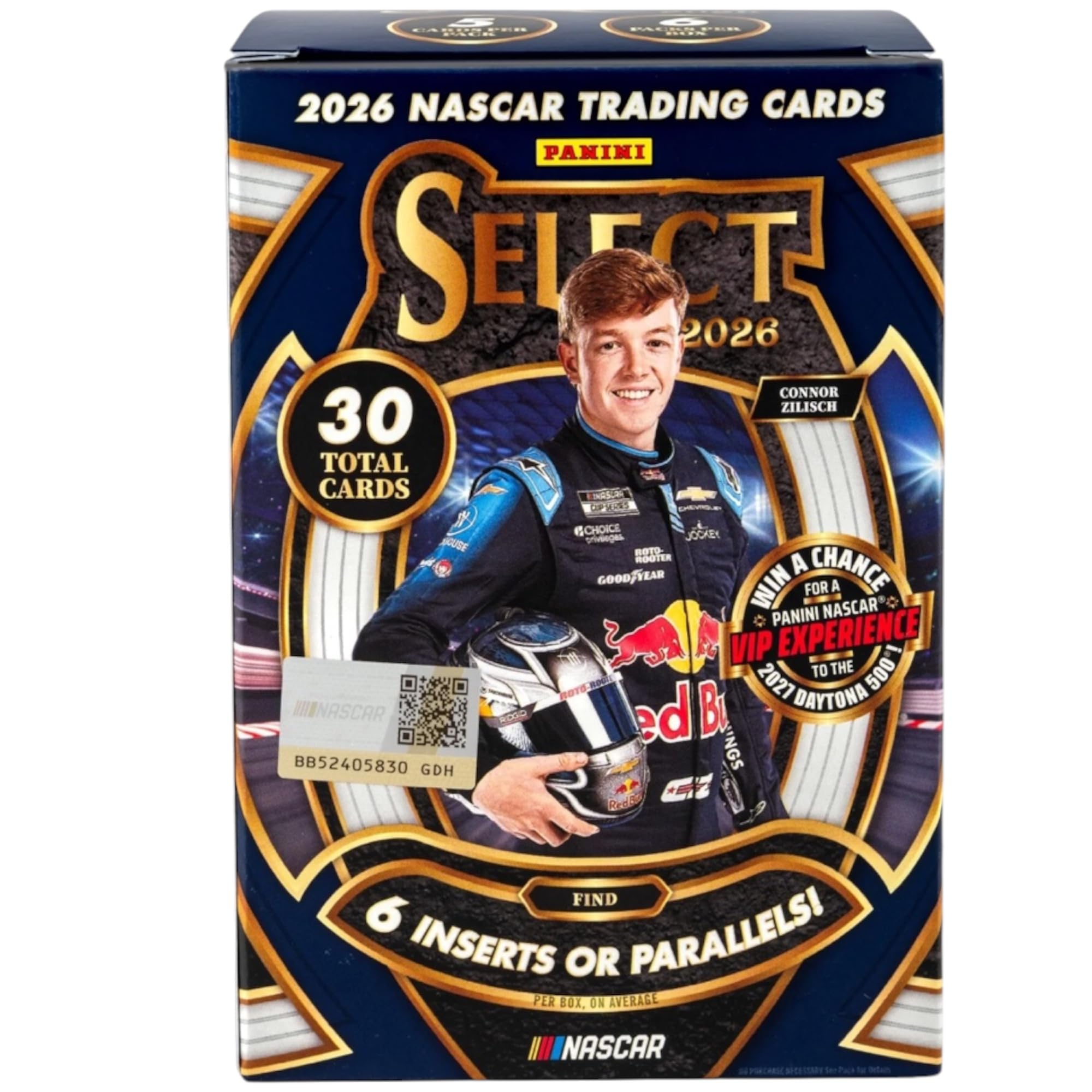 Caja Blaster de carreras Panini Select, cartas coleccionables de NASCAR, paralelos exclusivos de premios minoristas, tarjetas de novato, insertos y tarjetas de recuerdo de autógrafos de persecución