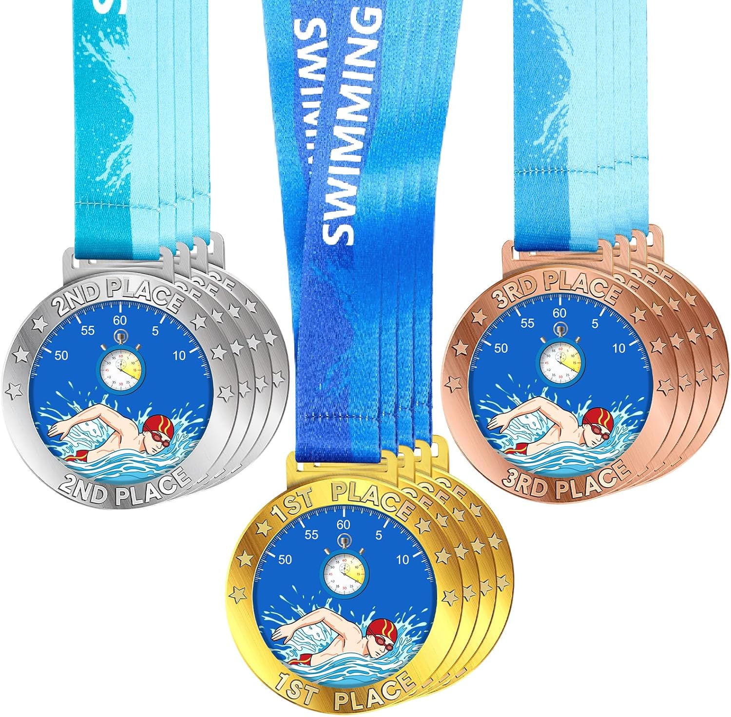 2.8 in Award Medal 1st 2nd 3rd Place Trophy with Ribbon Large Gold Silver Bronze for Tournaments Field Games Family