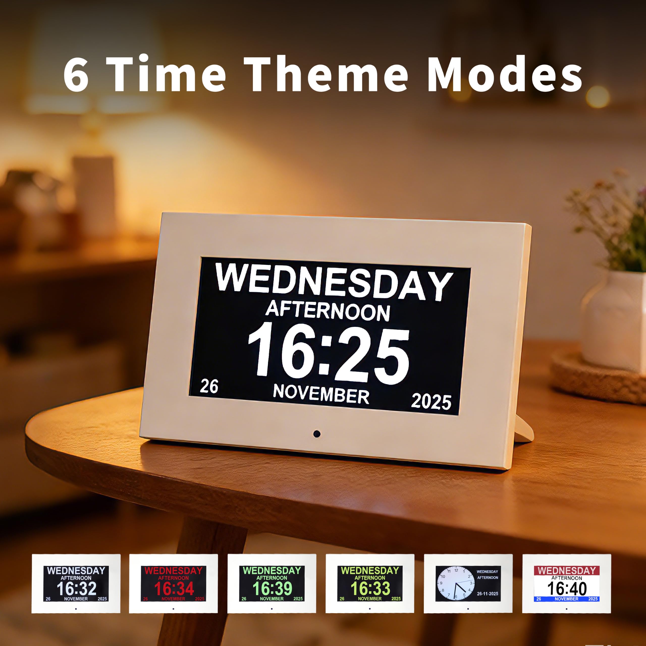 Reloj de demencia de 10.1 pulgadas, reloj digital grande con fecha y día, calendario digital, despertadores silenciosos para dormitorios, reproductor de álbum de fotos y video, 12 relojes