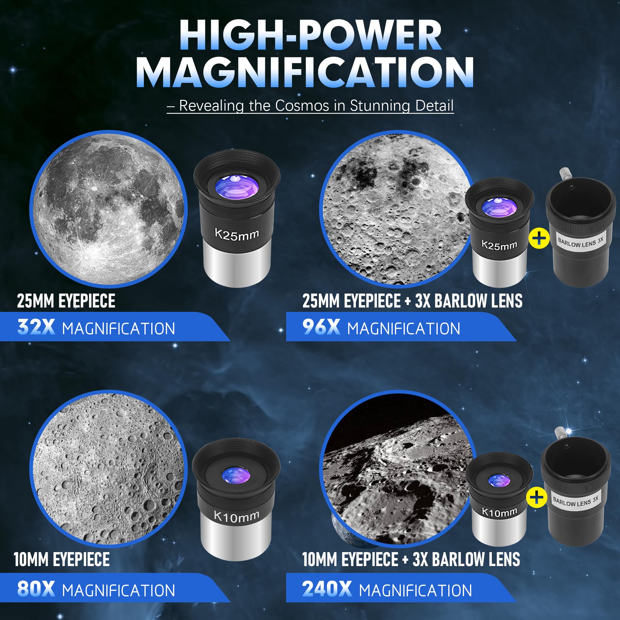 MEEZAA Teleskop, Teleskope für Erwachsene Astronomie Profi, 90mm Blende 800mm AZ Mount Refraktor Teleskop für Kinder und Anfänger, Teleskope Astronomisches zur Beobachtung von Mond und Planeten