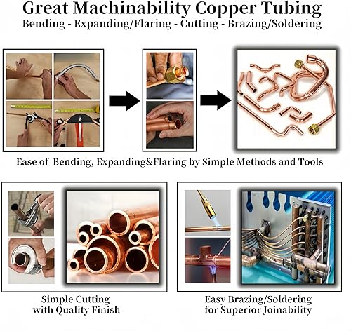 Miniatura 4 de BELLA BAYS Tubo de cobre de 1/2 pulgada de diámetro exterior x 0.445 pulgadas de diámetro interior x 5 pies, 99.9% C12200 ASTM B280 Refrigeración
