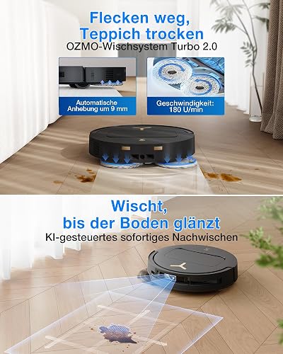 ECOVACS DEEBOT T50 Pro Omni Gen3 Care kit Aspirateur Robot Laveur Noir, Brosse latérale et Patin Extensibles, 25000Pa, AIVI 3D 3.0, Ajout Auto Solution, Lavage 75 °C, Séchage air Chaud, Ultra-Fin 81mm - 6