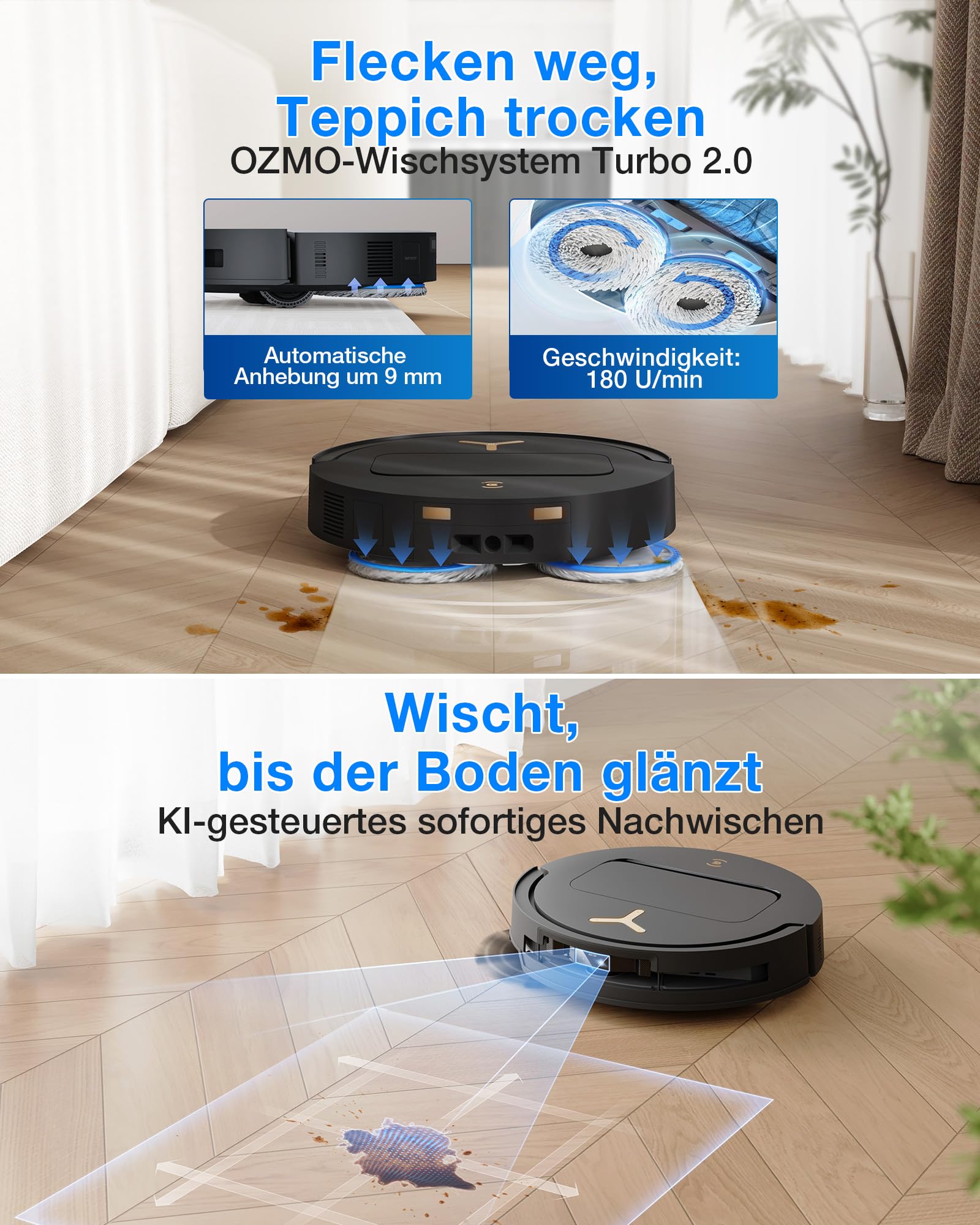 ECOVACS DEEBOT T50 PRO OMNI Gen3 Care kit Robot Aspirapolvere Lavapavimenti, Spazzola Lateral e Mocio a Estensione, 25000Pa, AIVI 3D 3.0, Detergente Automatico, Lavaggio a 75°C, Asciugatura, Nero