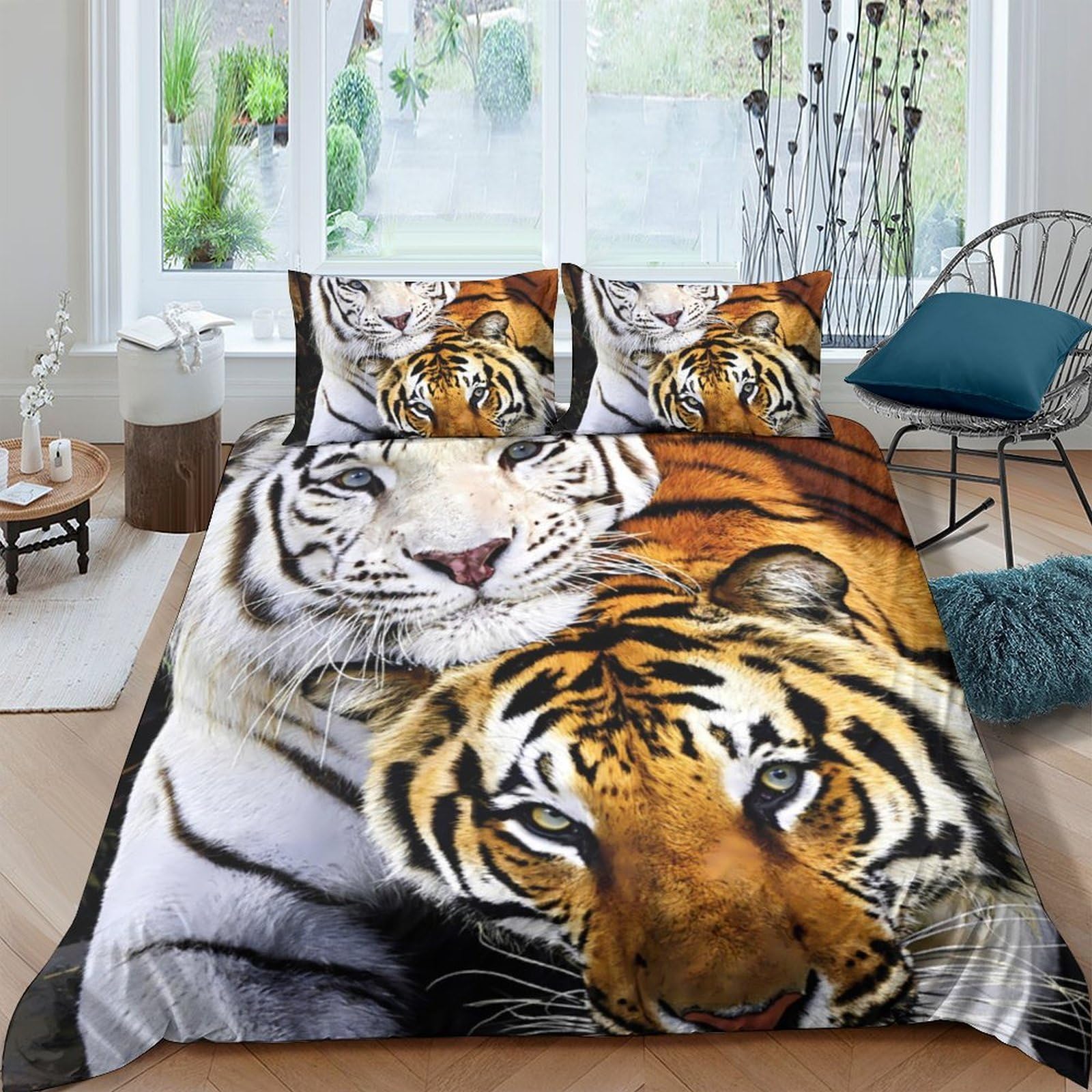 Ctjqhvkz Style-2 3D Printed Tiger Stripes Fitted Sheet Microfiber Soft Wild Animal Pattern Mattress Cover For Bedroom Guest Room Decor Single（135X200cm）