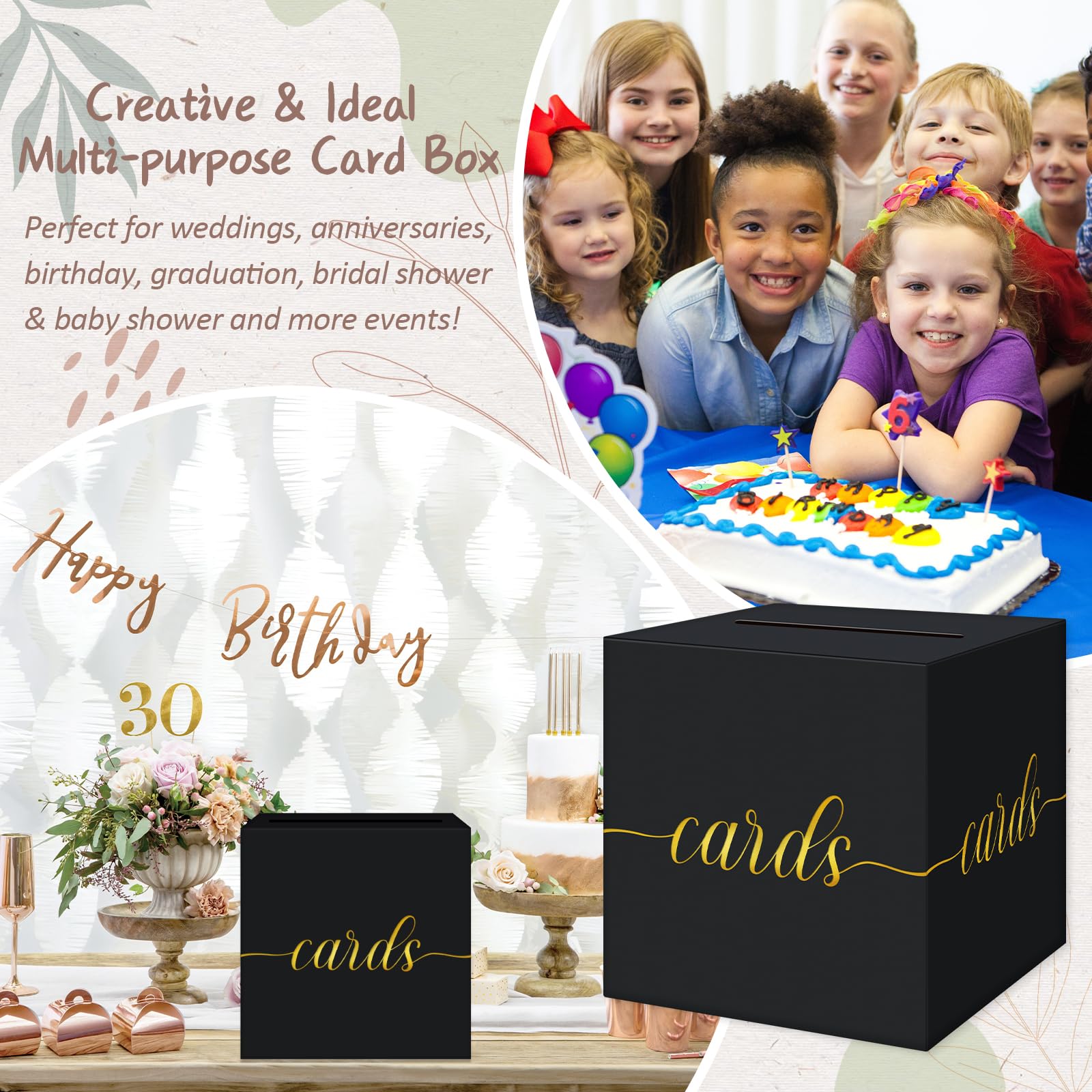 QIKSION Black Graduation Card Box, Gold Foil Gift Card Box for Party Decorations, Wedding Reception, Birthday, Baby & Bridal Shower, Anniversary, Retirement