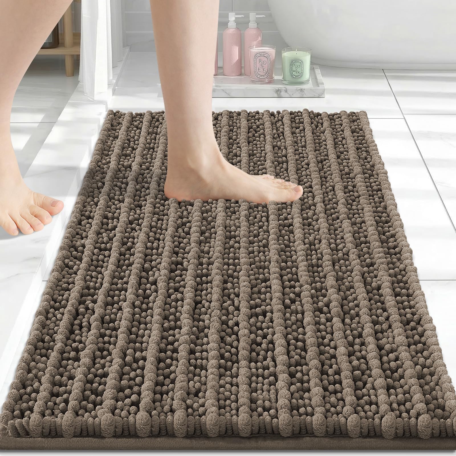 Arotive Bathroom Rugs Mat 24x16, Soft Absorbent Chenille Shaggy Bath Mat