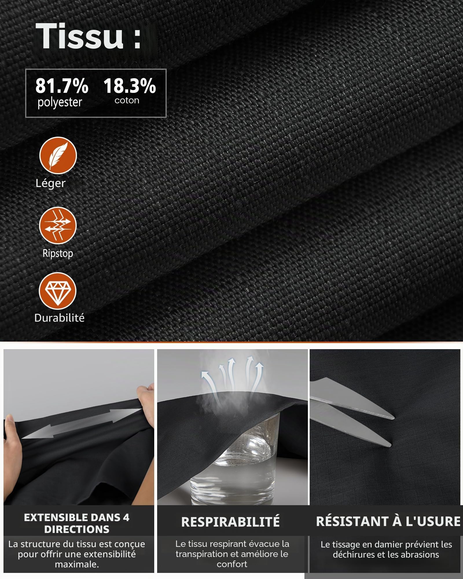 IGOLUMON Pantalon de Travail Homme Cargo Tactique - Pantalon de Sécurité Stretch avec 10 Poches - Tissu Anti-Déchirure & Taille Élastique pour Chantier, Randonnée et Tactique