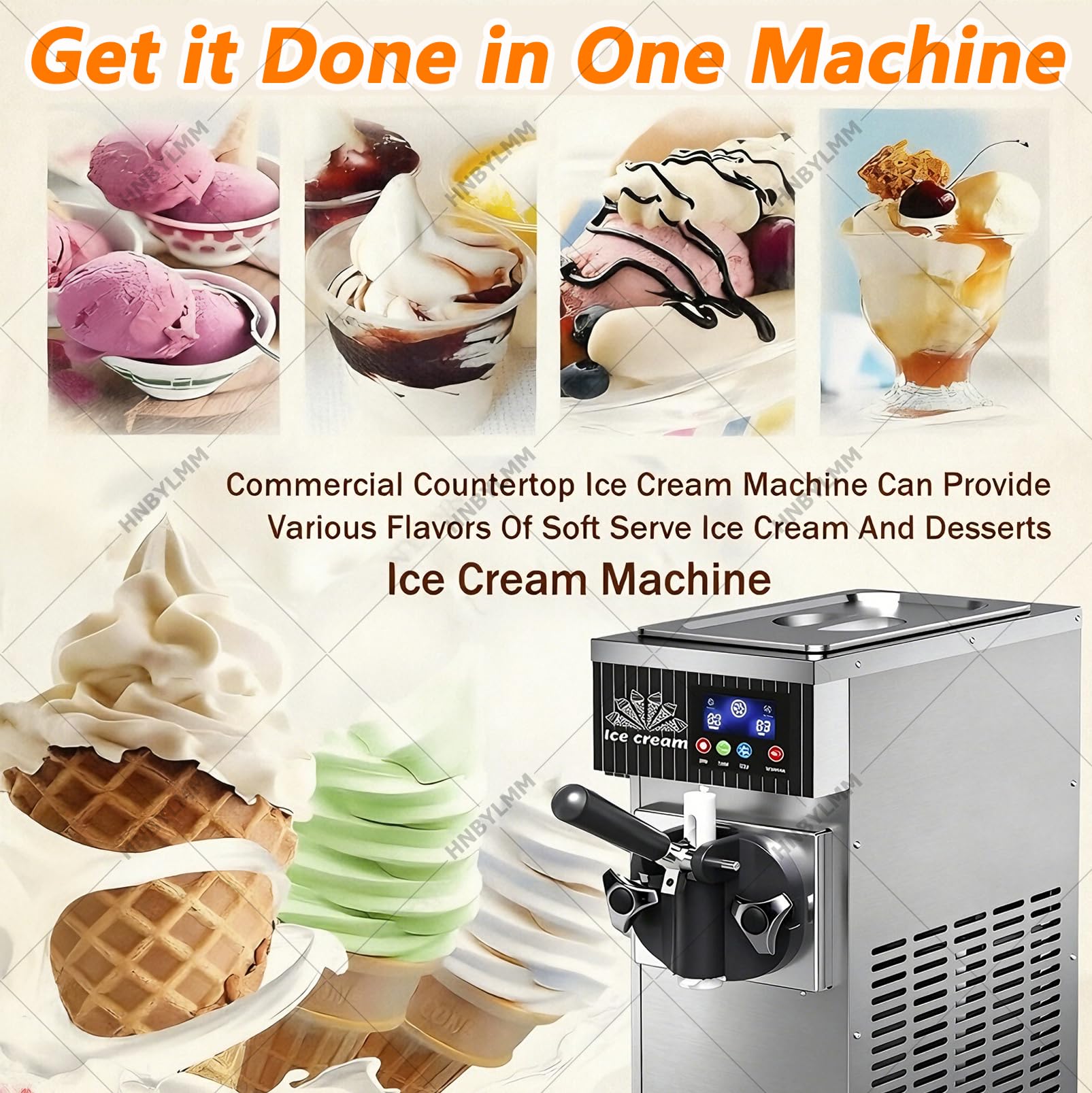 Macchina per Gelato Soft, Macchina per Fare Il Gelato Commerciale da 450 W con Funzione di autopulizia, Produzione 4-5 L/h, Macchina Gelato da banco per Snack Bar e Locali Grey