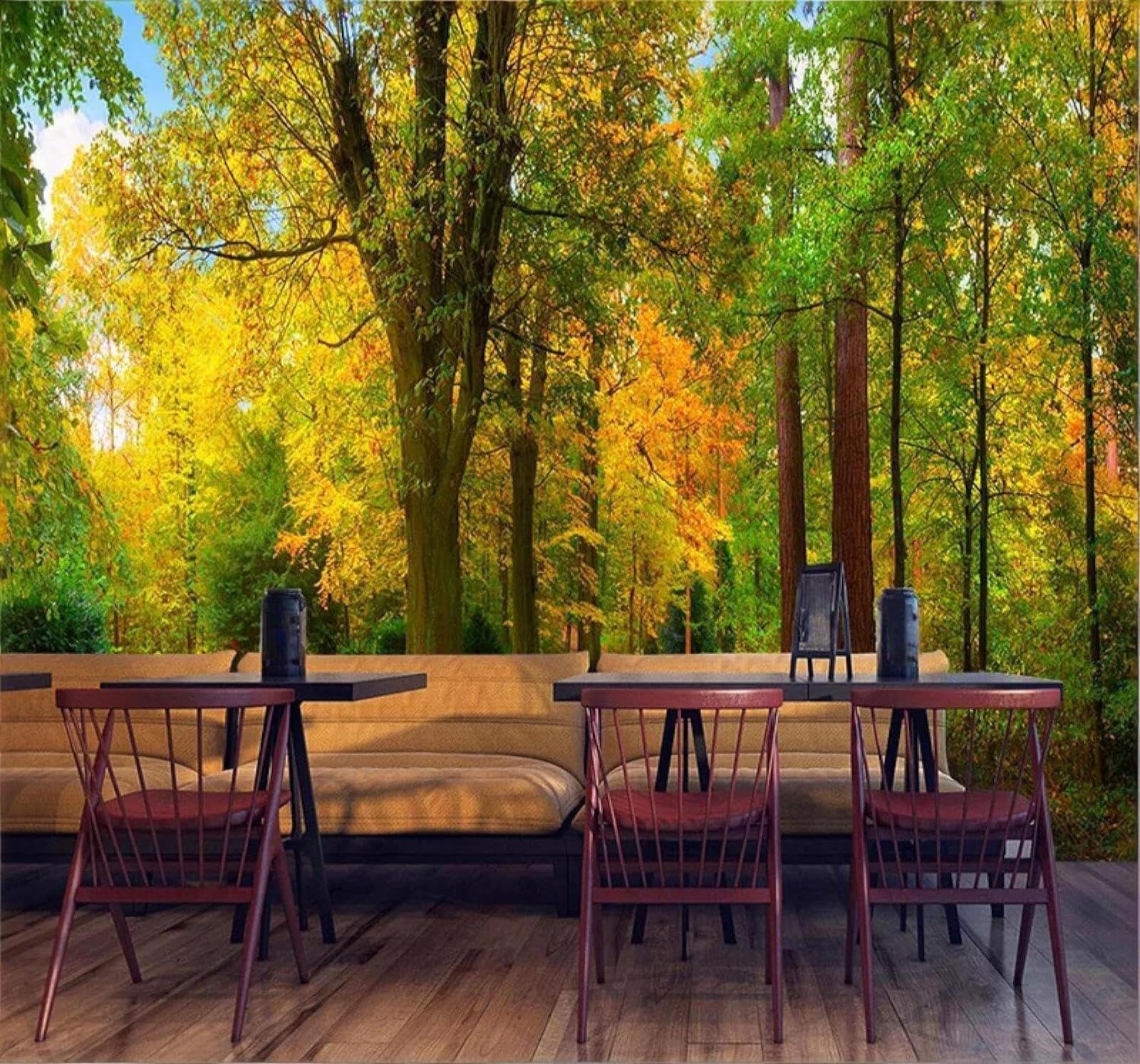 XLMING Autumn Forest Natural Scenery Restaurant Café 3D Wallpaper Luxury Silk Study Dining Feature Sofa Grey Bedroom Living Room Tv Decorative Wall-250cm×170cm