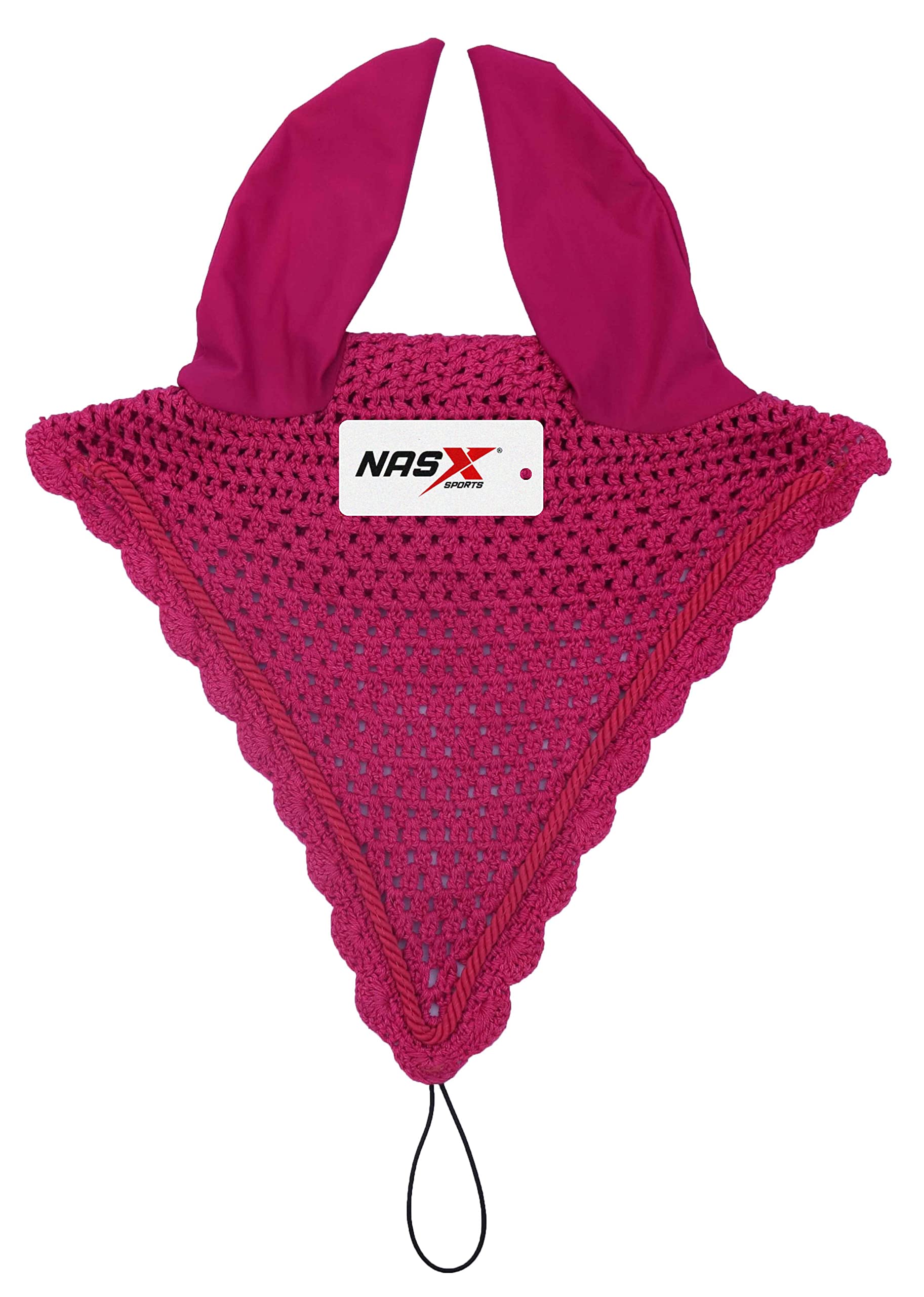 Horse Long Tie Down Fly Hood Fly Veil Ear Bonnet Flyveil Net Handmade Crochet (Full, Hot Pink)
