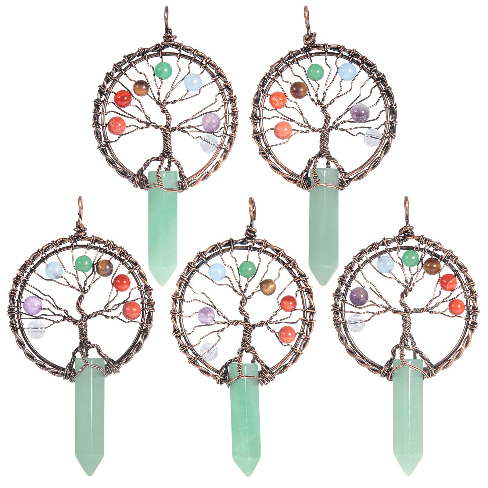 mookaitedecor 7 Chakra Tree of Life Necklace Green Aventurine Crystal Necklace for Women Brown Healing Crystal Necklace Semi Precious Stone Pendant Necklace Boho Crystal Gemstone Necklace Jewellery - Image 3