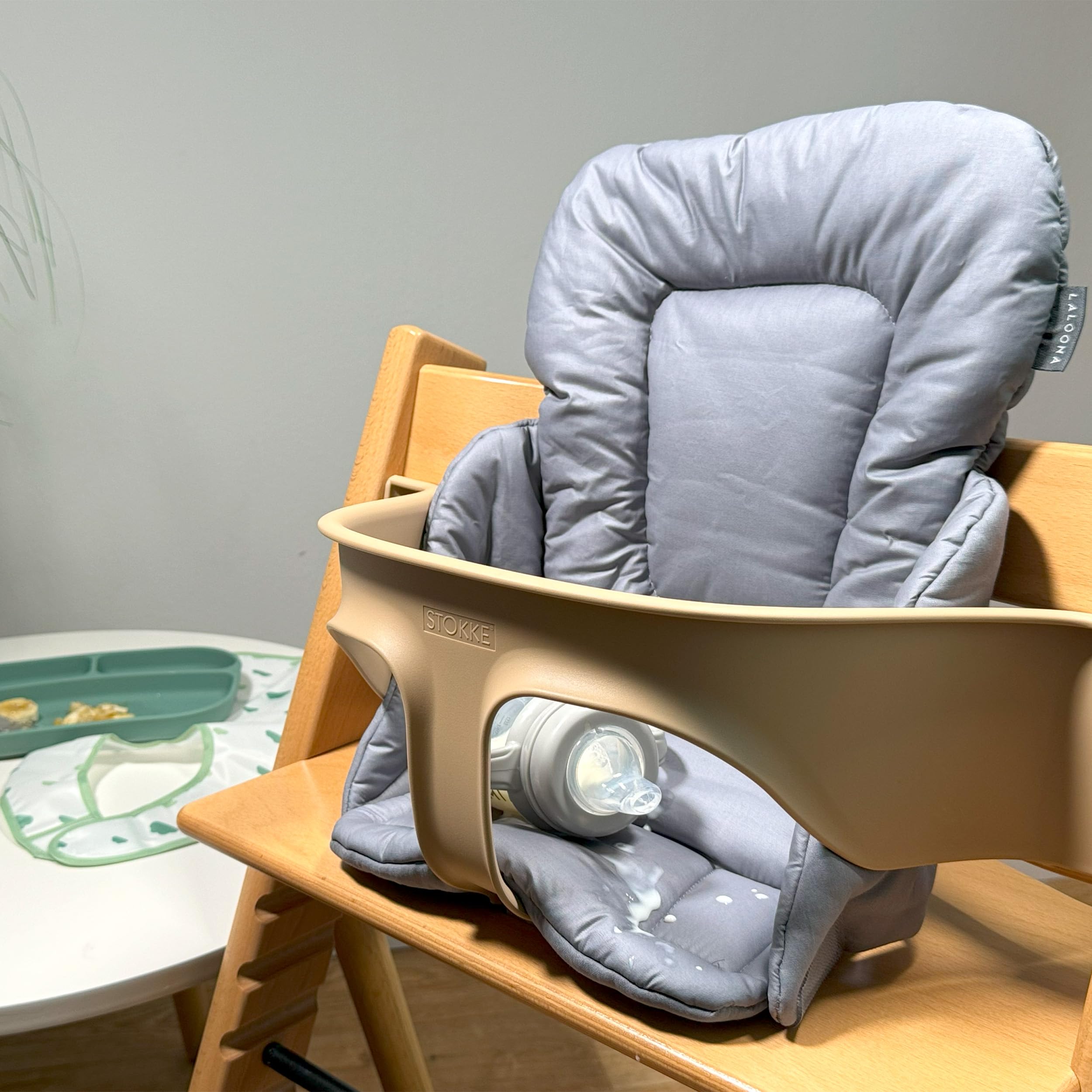 LaLoona Reductor para Trona Bebe Stokke Tripp Trapp, Cojin Trona Madera, Cojin Impermeable Trona OEKO-TEX 100, Lavable a Máquina - Gris