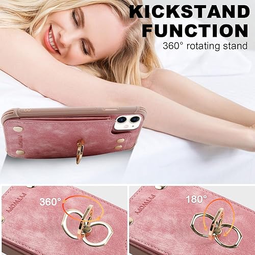 Miniatura 5 de Funda tipo cartera para iPhone 12 Pro12 con tarjetero de crédito, funda protectora de cuero a prueba de golpes compatible con soporte de anillo de