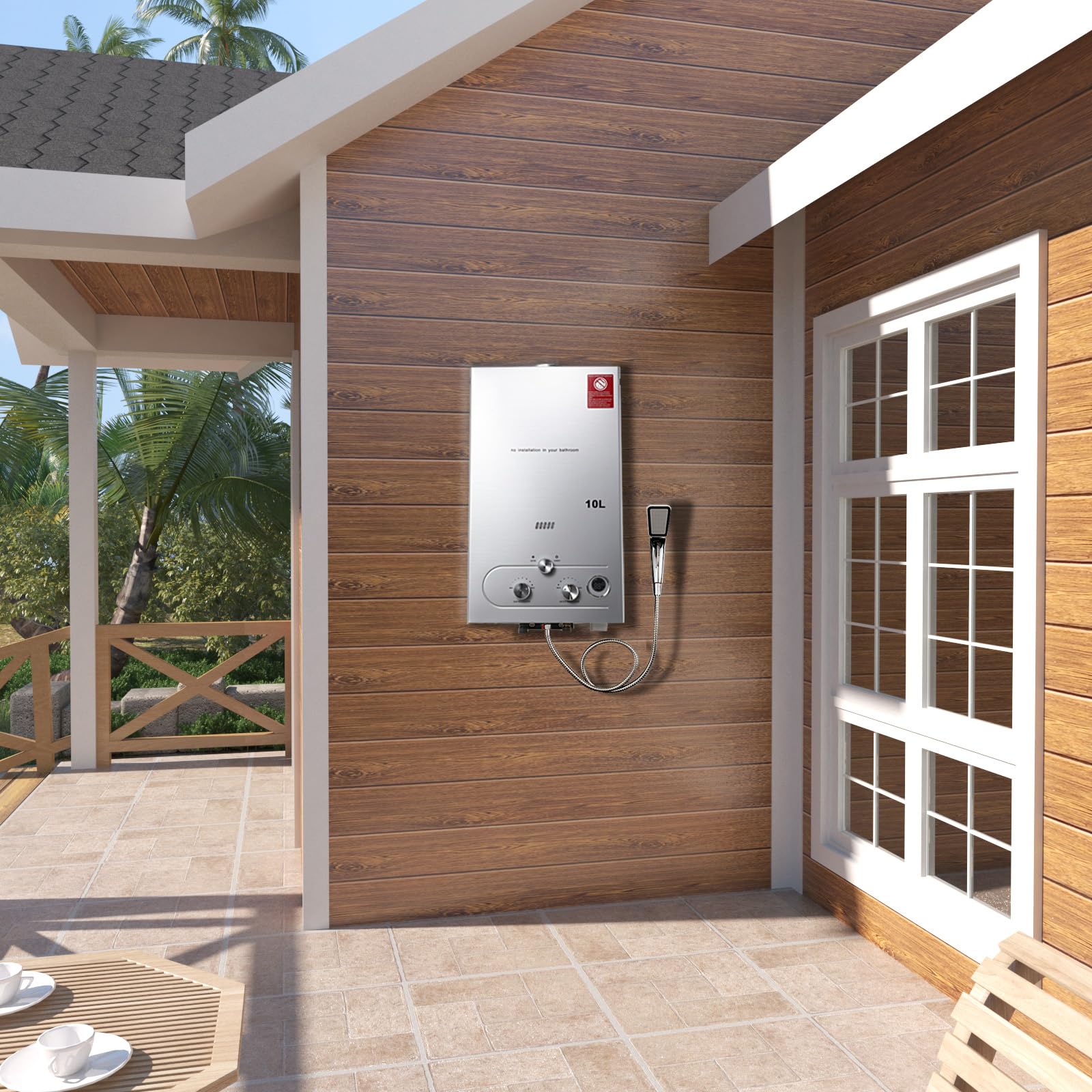 20KW 10L Gas Durchlauferhitzer LPG Warmwasserbereiter, Temperatur kann 35-55 ℃ Outdoor Propan-Durchlauferhitzer mit Digitalanzeige und Duschset für Campingausflüge Bootshaus Wohnmobil, Silber