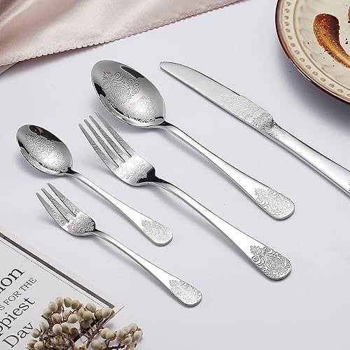 Miniatura 6 de Juego de cubiertos dorados de 20 piezas, juego de cubiertos de cubiertos, juego de cubiertos para 4, perfecto para bodas o fiestas, acabado espejo,