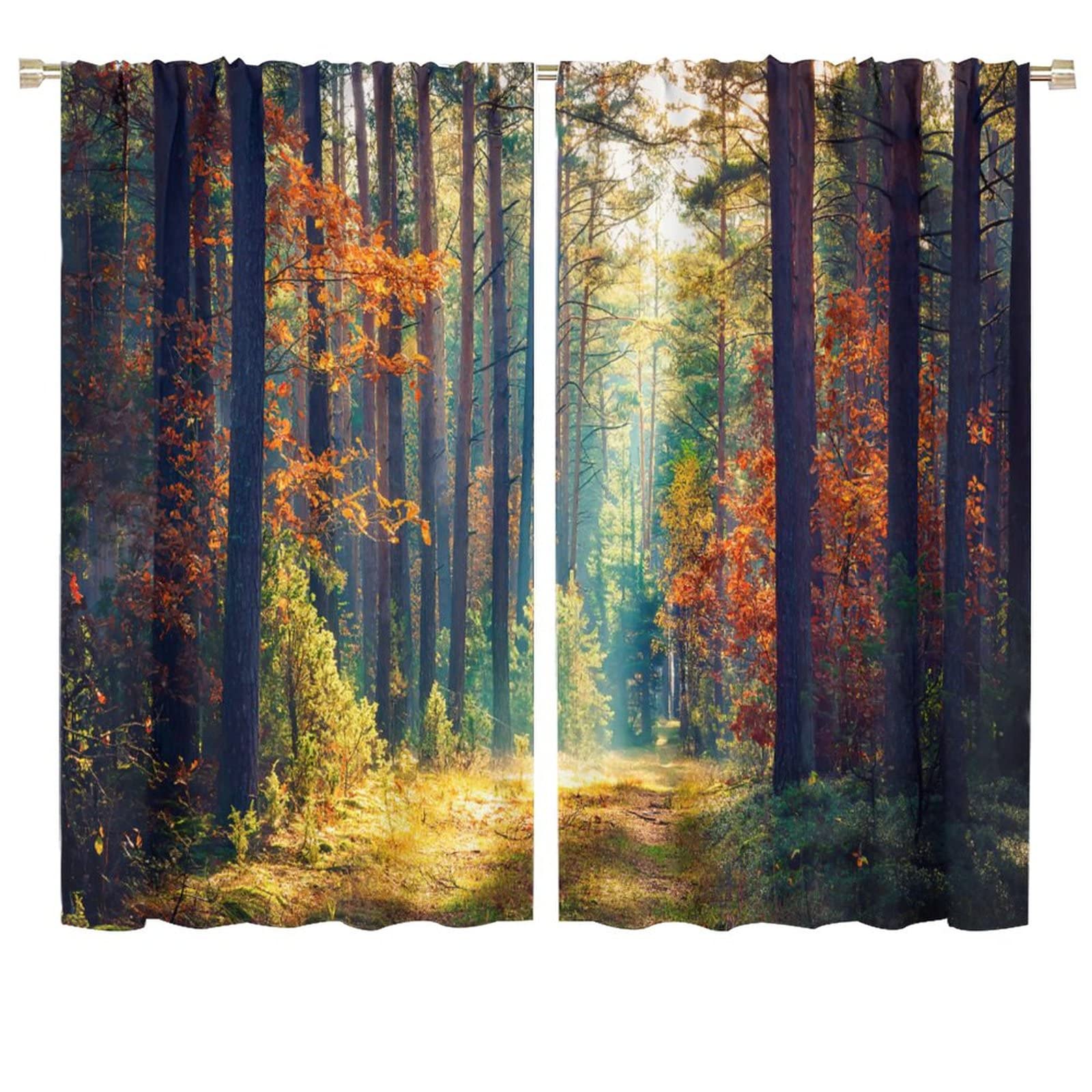 JESTRONRY Forest Bedroom Curtains,Nature Scenery Sunshine Trees Blackout Window Door Curtains for Bedroom Living Room Kitchen Bathroom Hotels Decor,2 Panel Set W72xL63in