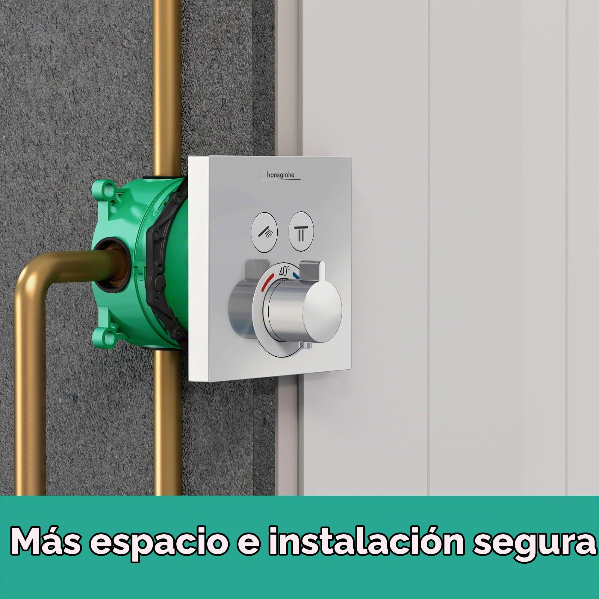 hansgrohe ShowerSelect - termostato empotrado , grifo con botón de seguridad (SafetyStop) a 40 °C, termostato rectangular para ducha y bañera, mezclador para 2 funciones, cromo, 15763000