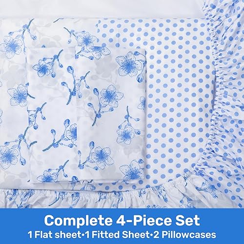 Miniatura 6 de ARTALL Juego de sábanas de 4 piezas con estampado floral, sábanas de microfibra suave para todas las estaciones, incluye 2 fundas de almohada, 1