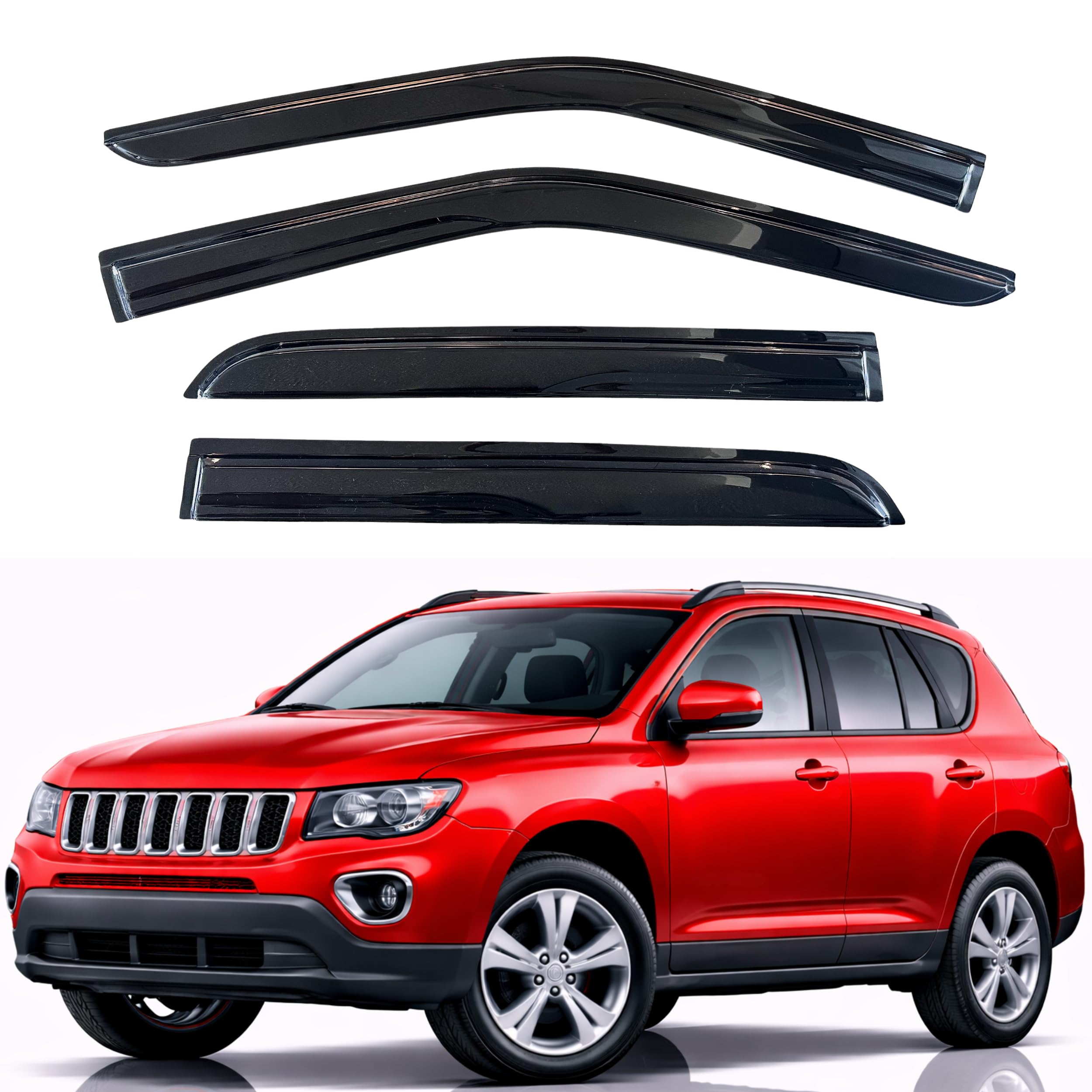 KPY Rain Guards Fit for 2007-2016 Jeep Compass, Out-Channel Window Visors Vent Wind Deflectors 4PC, Car Accessories for 07-16 Compass