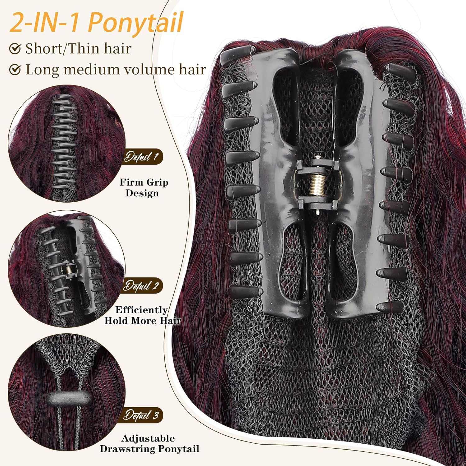 PORSMEER Claw Ponytail Hair Extension 30 inches - Image 2