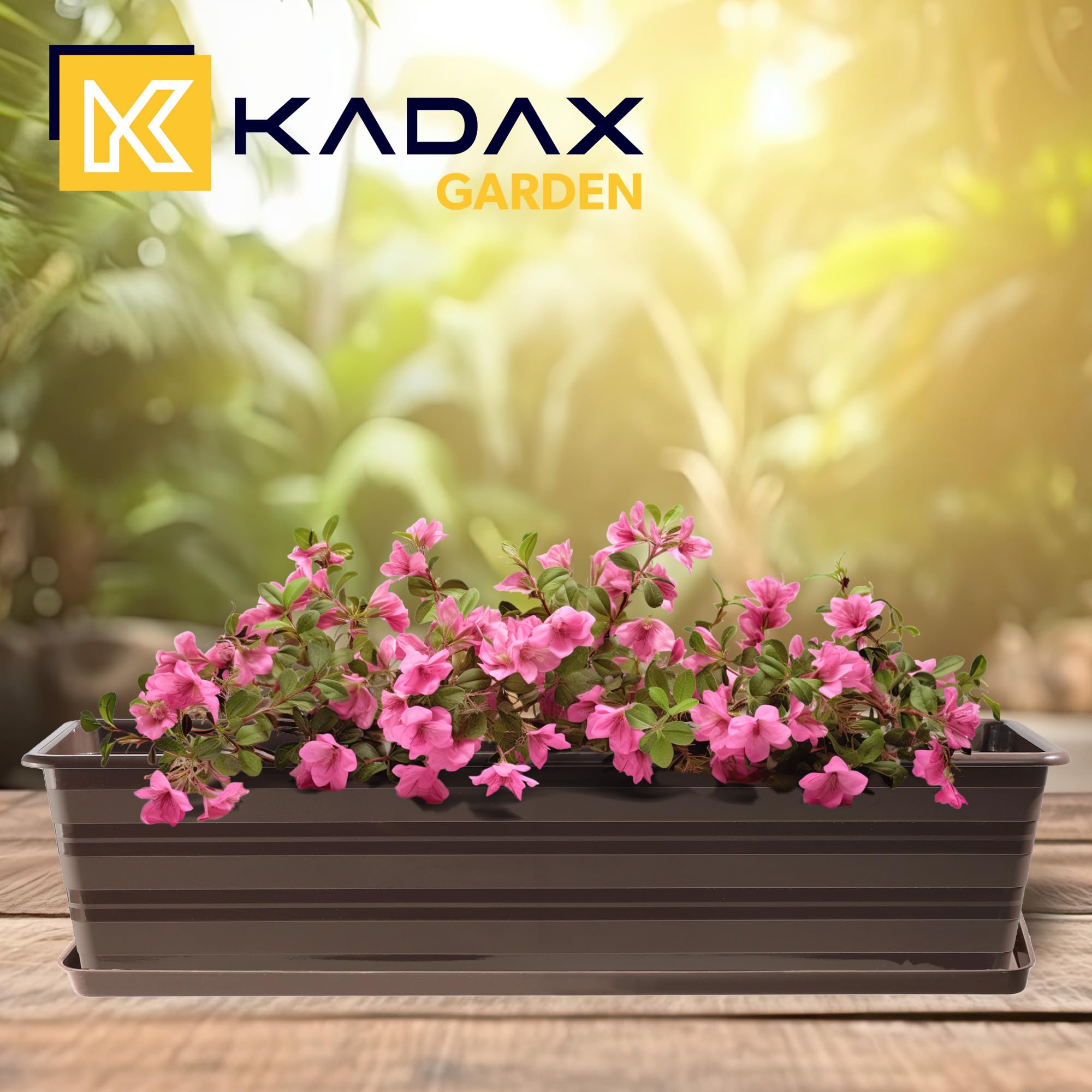 KADAX Fioriera Rettangolare per Davanzale da Esterno, Vaso da Balcone in Plastica con Sottovaso, Cassetta per Piante da Finestra (60 cm, Marrone