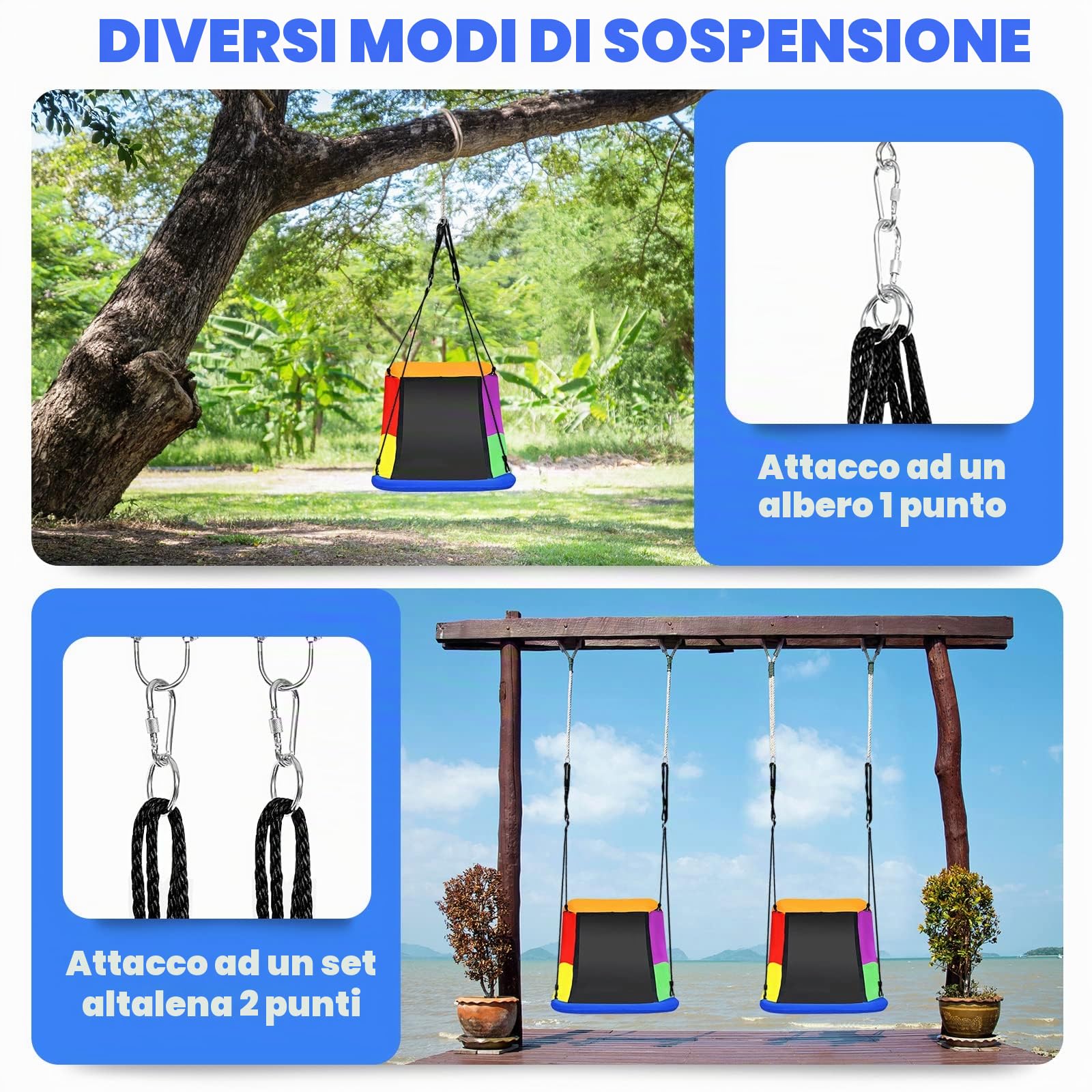RELAX4LIFE Altalena Ovale da Giardino, Altalena a Nido con Corde Regolabili, Sedia Sospesa Multiuso per Bambini e Adulti, Carico 120/150/300 kg (150x80x180cm,150kg, Colorato)