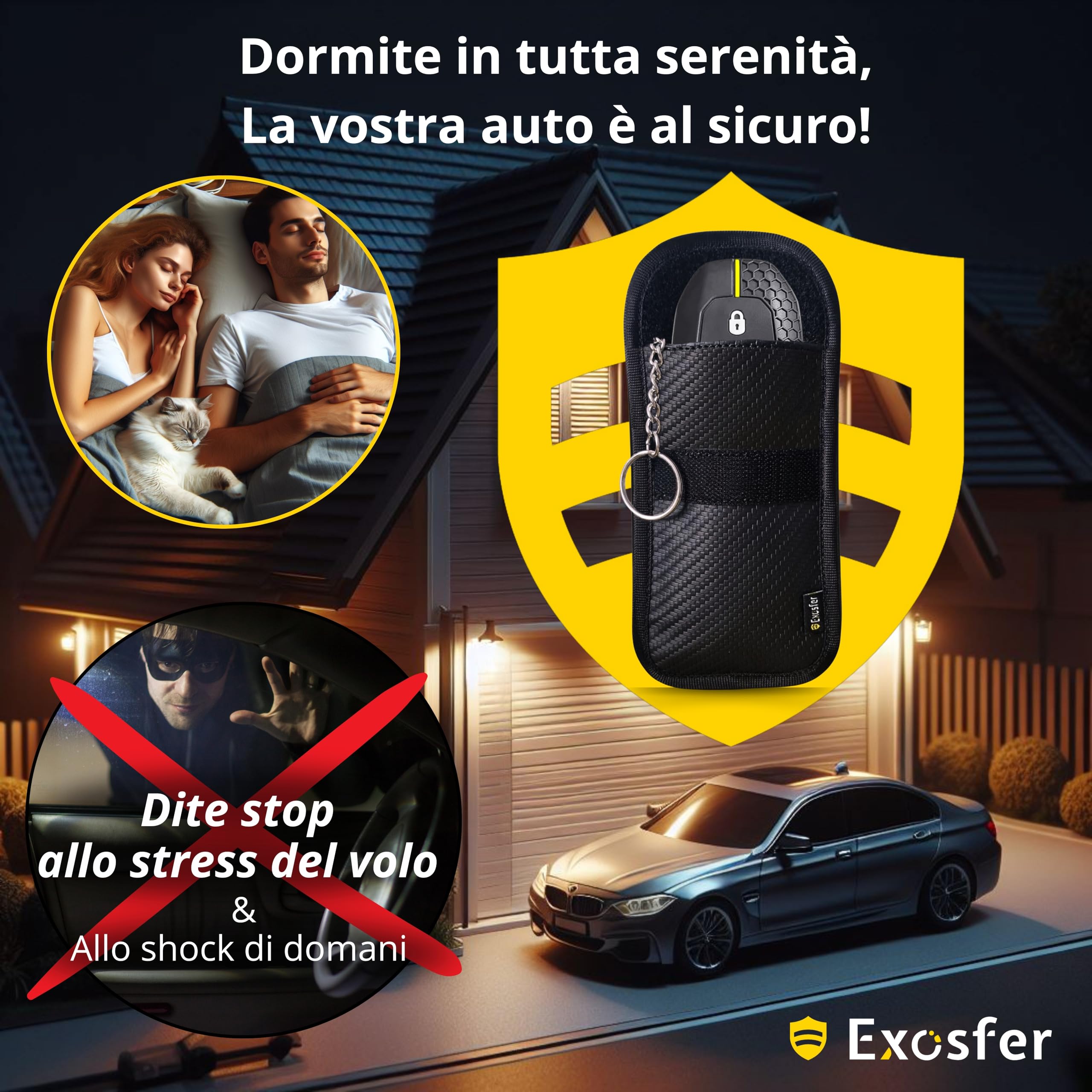 Custodia Anti RFID per Chiave Auto Keyless con Portachiavi, Gabbia di Faraday Antifurto Blocco Segnale Anti Relay Attack