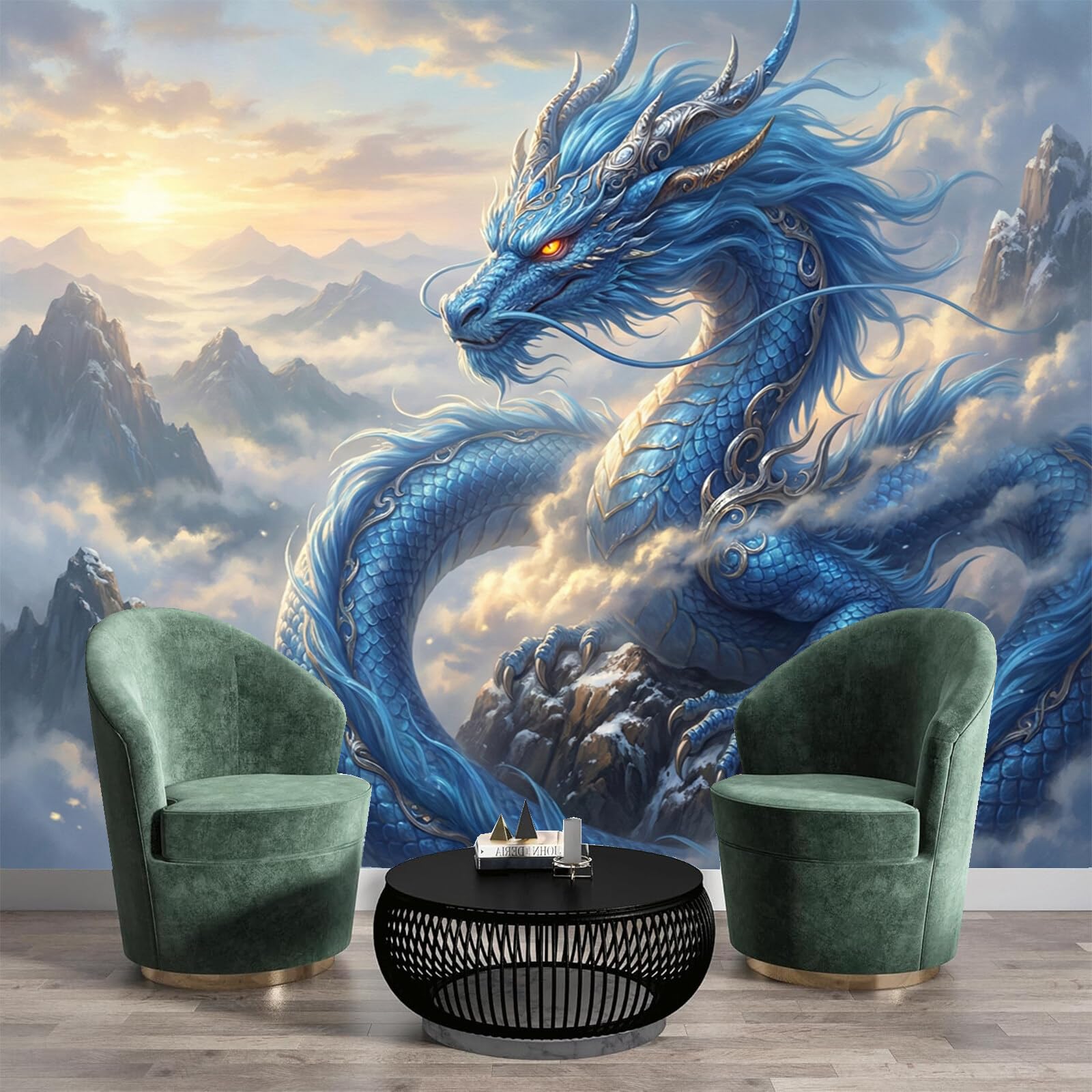 Mural de pared para sala que soluciona paredes vacías con papel tapiz de dragón de montaña