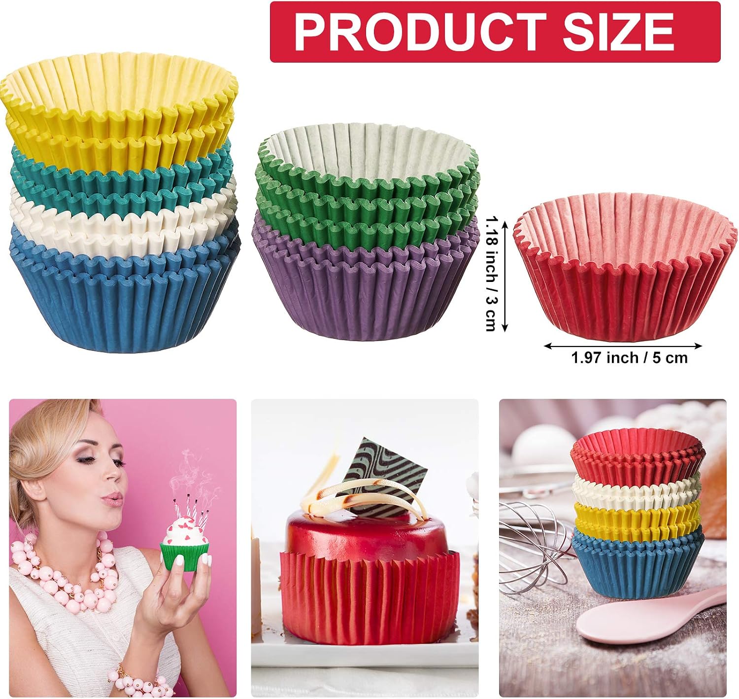 1000 Count Cupcake Liners for Baking Liners Paper Cupcake Wrappers Bulk Cup Cake Cases Muffin Baking Paper Cups for Candy Cooking (Assorted Colors,1.97 inch-Standard Size)
