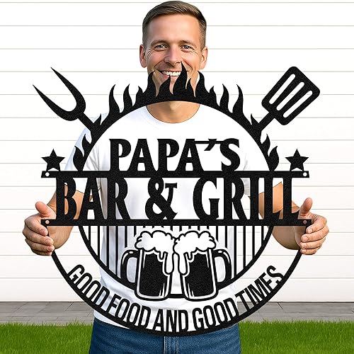 Miniatura 20 de Letrero de metal personalizado para barbacoa, letrero con nombre de bar personalizado para patio trasero, decoración de parrilla al aire libre,