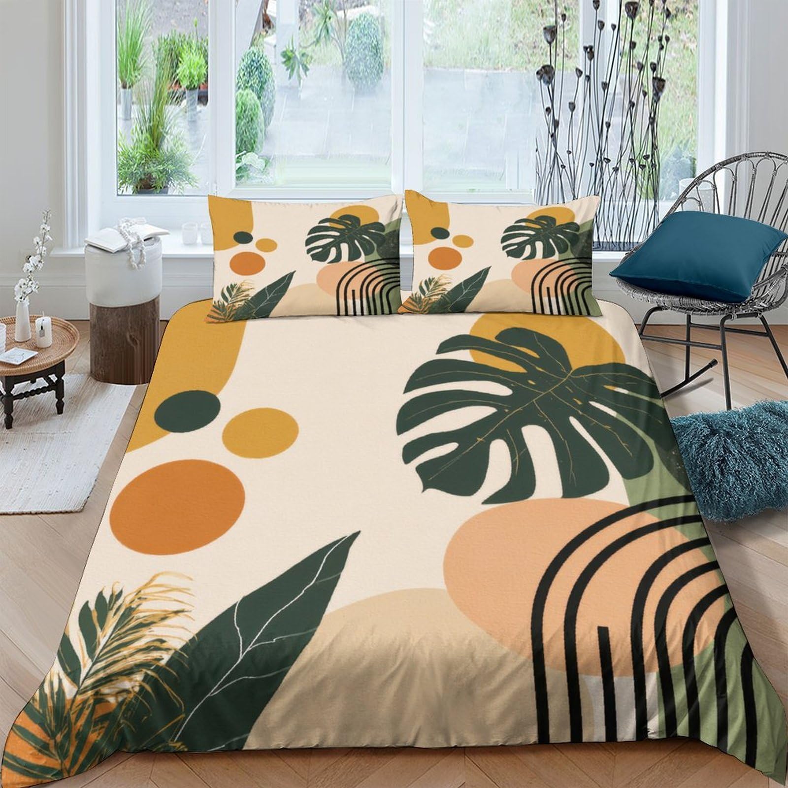 Ctjqhvkz Style-7 3D Printed Botanical Abstract Fitted Sheet Microfiber Soft Breathable Geometric Leaf Bed Cover For Bedroom Guest Room Decor Single（135X200cm）