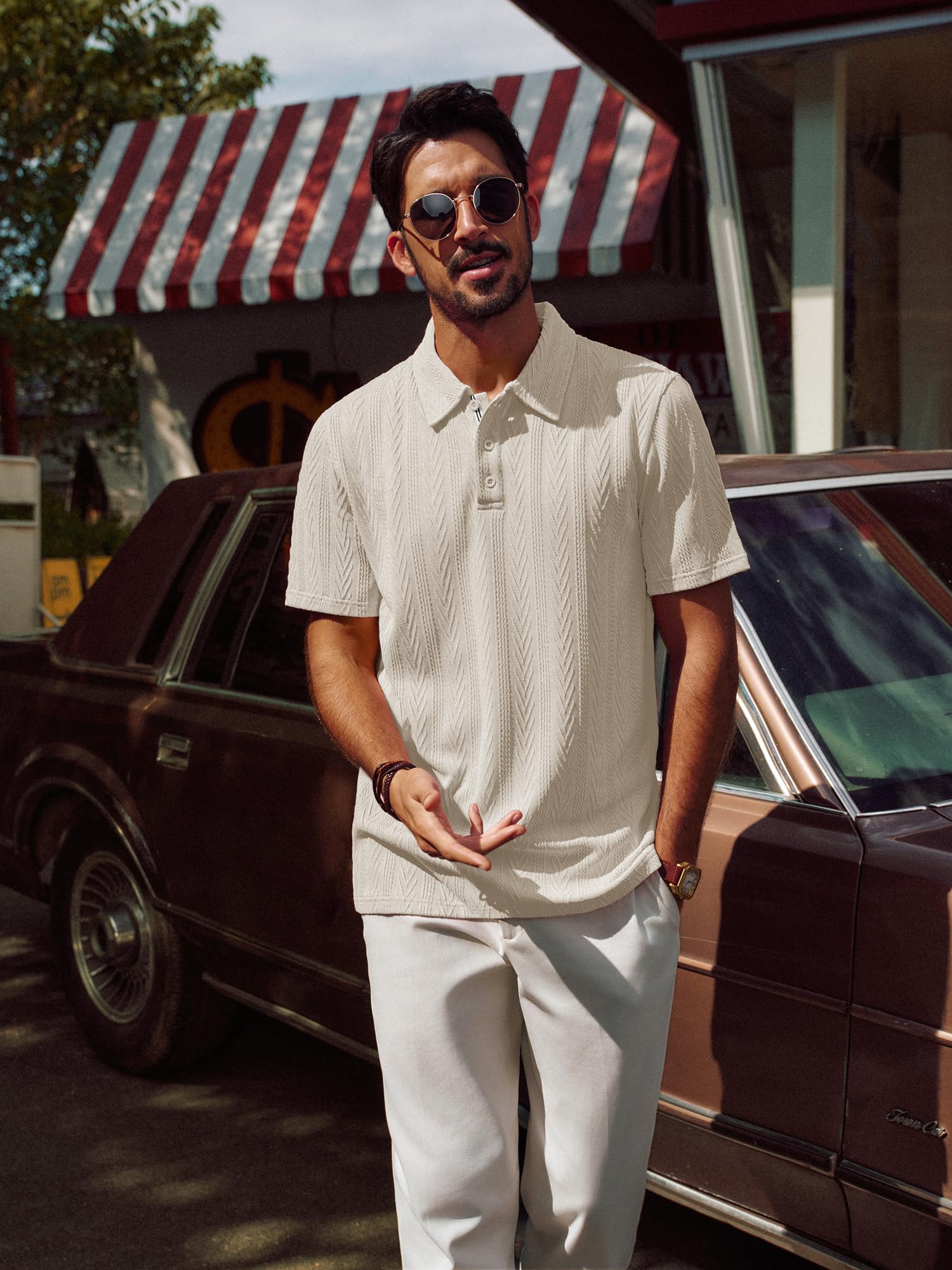 PJ PAUL JONES Mens Polo Shirts Short Sleeve Casual Textured Knit Polo Shirt for Men Golf Collared