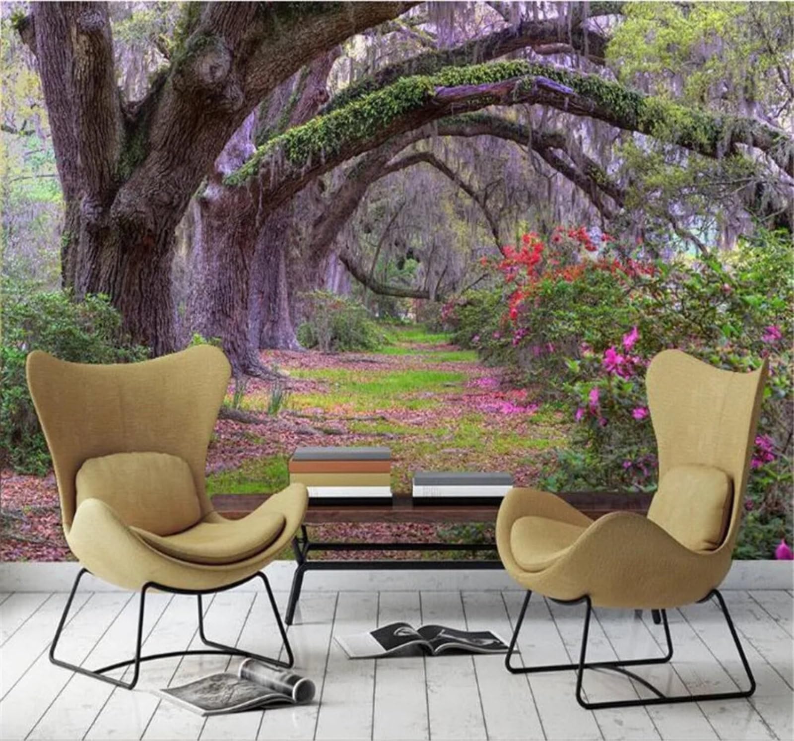 Tzxztt Fresh Beautiful Forest Large Tree Path Modern 3D Wallpaper Premium Textured Silk Neutral Tones Material Ideal for Living Room Bedroom-350cm×256cm