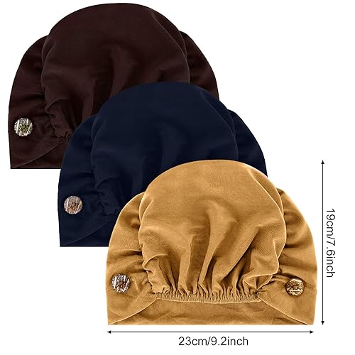 Vista 22 de Geyoga Gorras Bouffant con botones, unisex, elástica, turbante con botones para mujer, 3 piezas