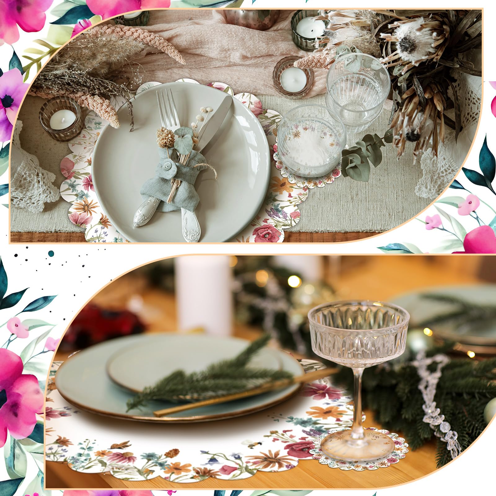 Amazon｜Gandeer ワイルドフラワープレースマットとドリンクコースター