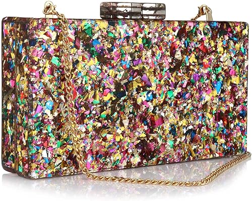 Miniatura 8 de Monederos y bolsos acrílicos para mujer diseño geométrico de perspex multicolor caja de embrague banquete bolso cruzado de noche