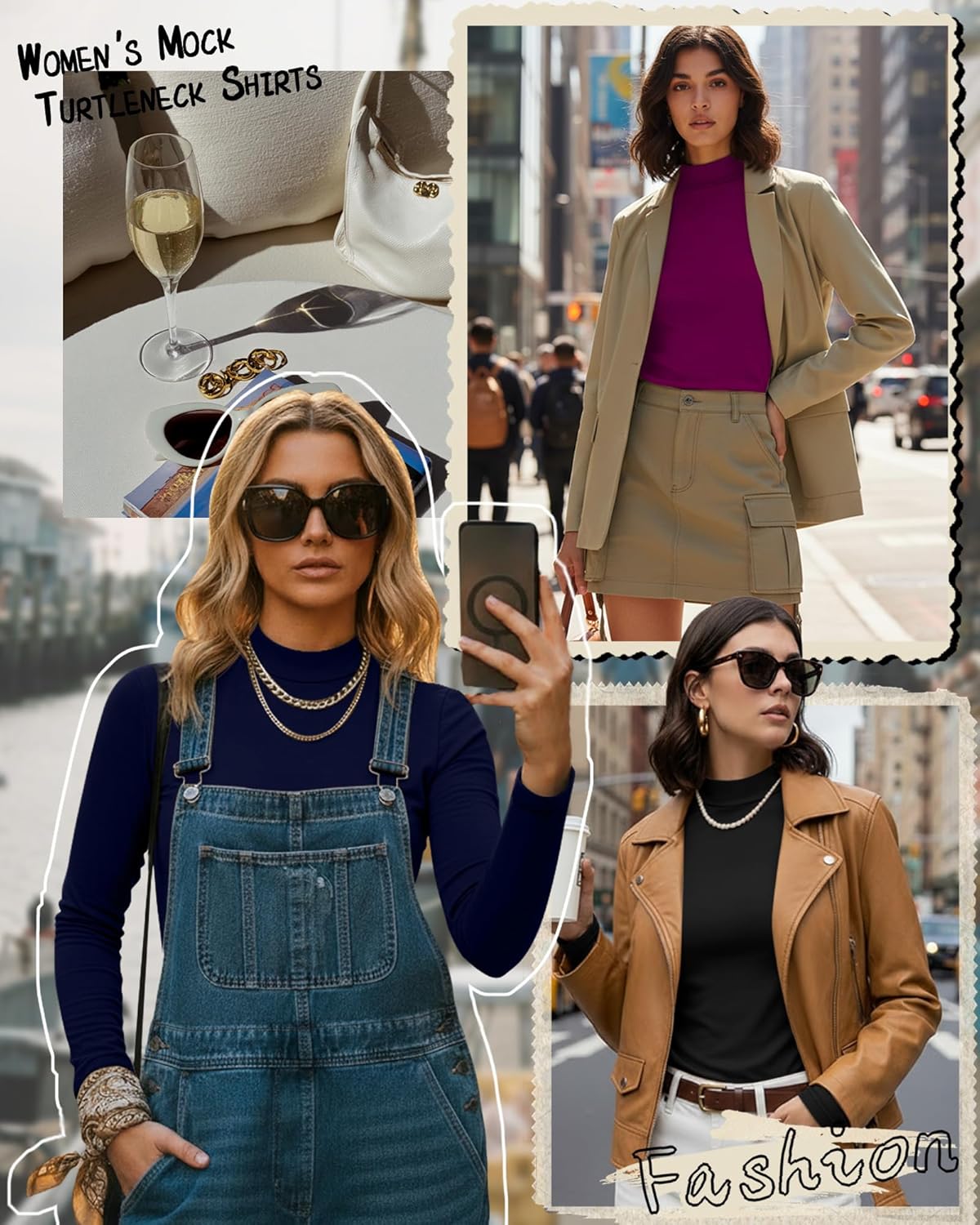 Ficerd 3 Pack Women's Mock Turtleneck Shirts, Long Sleeve Mock Neck Pullover Tops Slim Fitted Stretch Undershirt Tee Blouse - Image 2