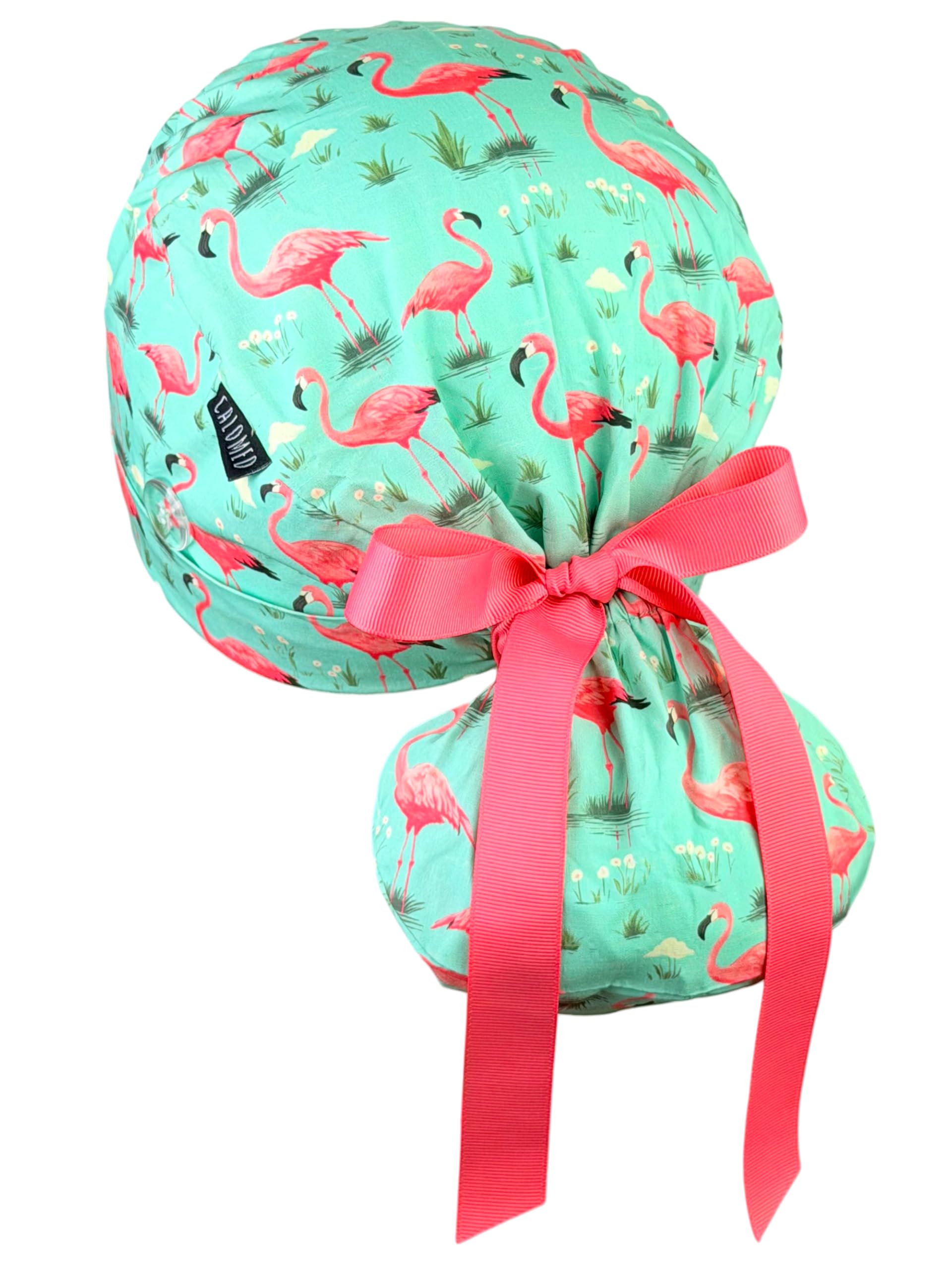 Scrub Cap for Women and Men, Ponytail Scrub Caps, Working Hat, Head Cover with Ribbon Ties and Buttons, Long Hair