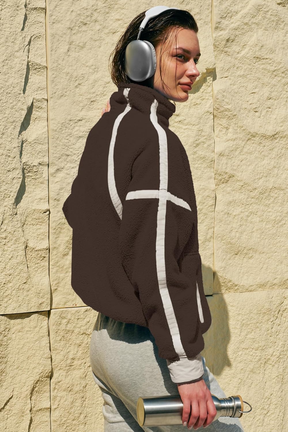 Panadila Womens Half Zip Sherpa Fleece Pullover Soft Oversized Sweatshirt with Pockets Warm Fuzzy Sweater - Image 5