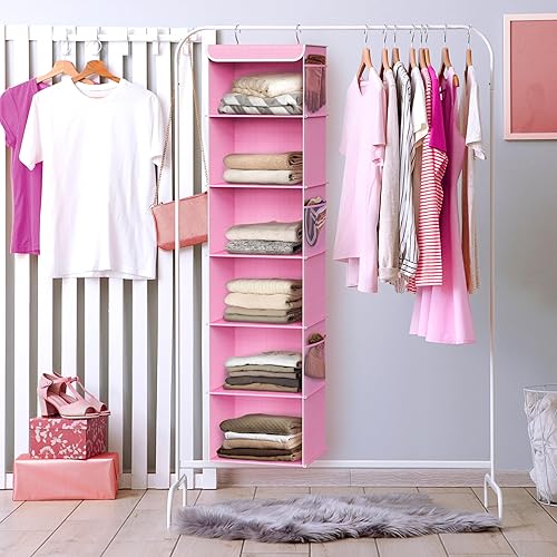 Miniatura 5 de Simple Houseware Organizador de armario colgante de 6 estantes, color rosa