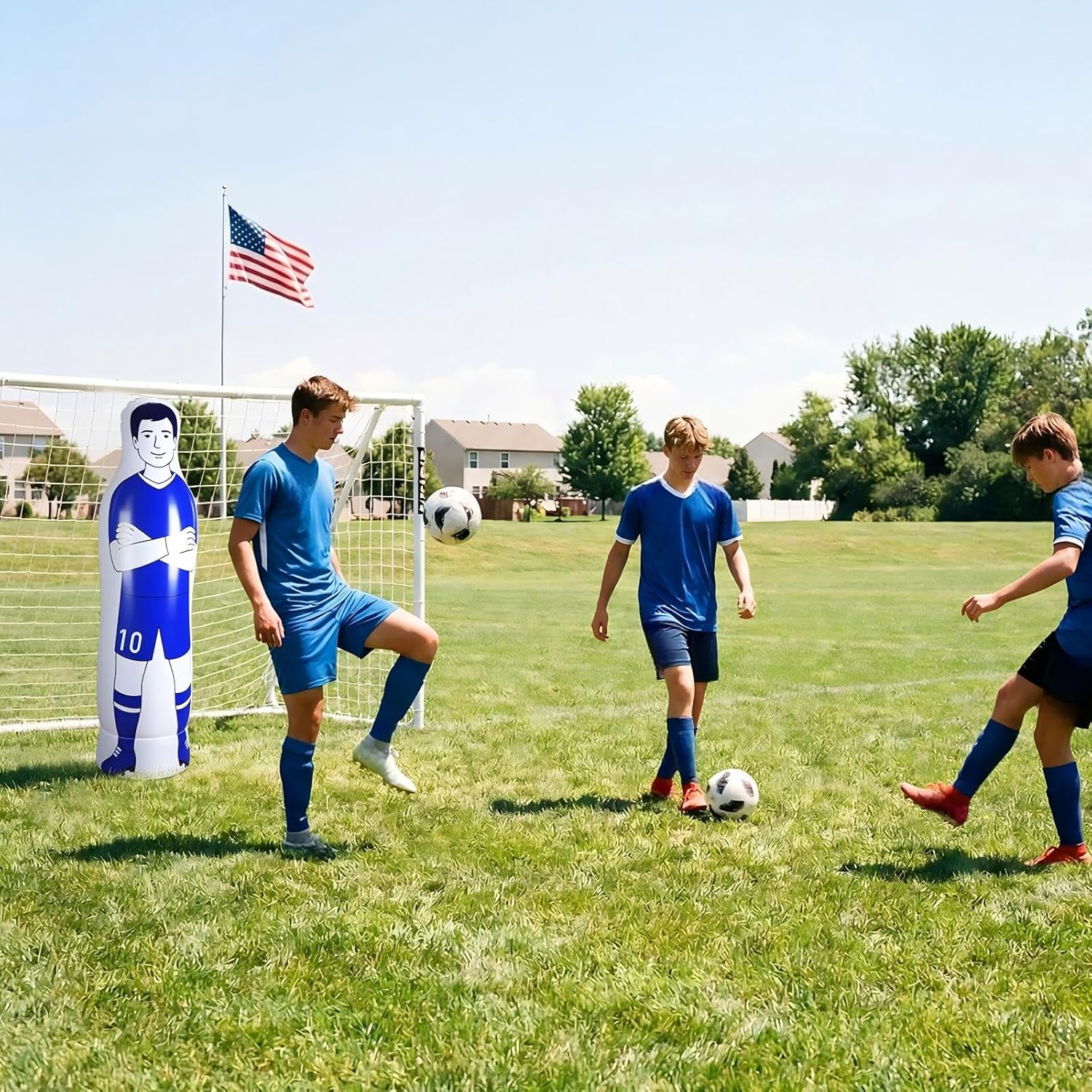 Soulchen 3 Pcs Blue Inflatable Soccer Dummy Goalkeeper Air Mannequin Free Kick Wall Goalkeeper Defender Training Equipment