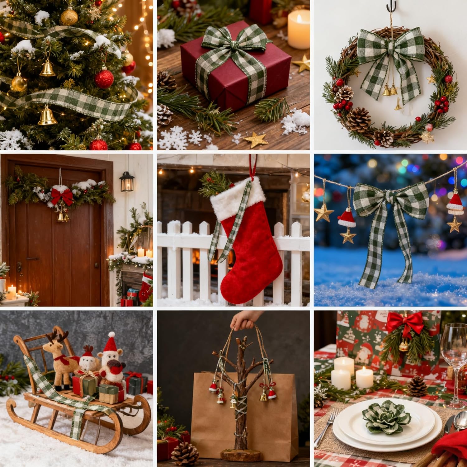 10ヤード セージグリーンとホワイト バッファロー格子柄黄麻布リボン 4インチ 有線エッジ ファームハウス装飾 タータンチェック柄リ