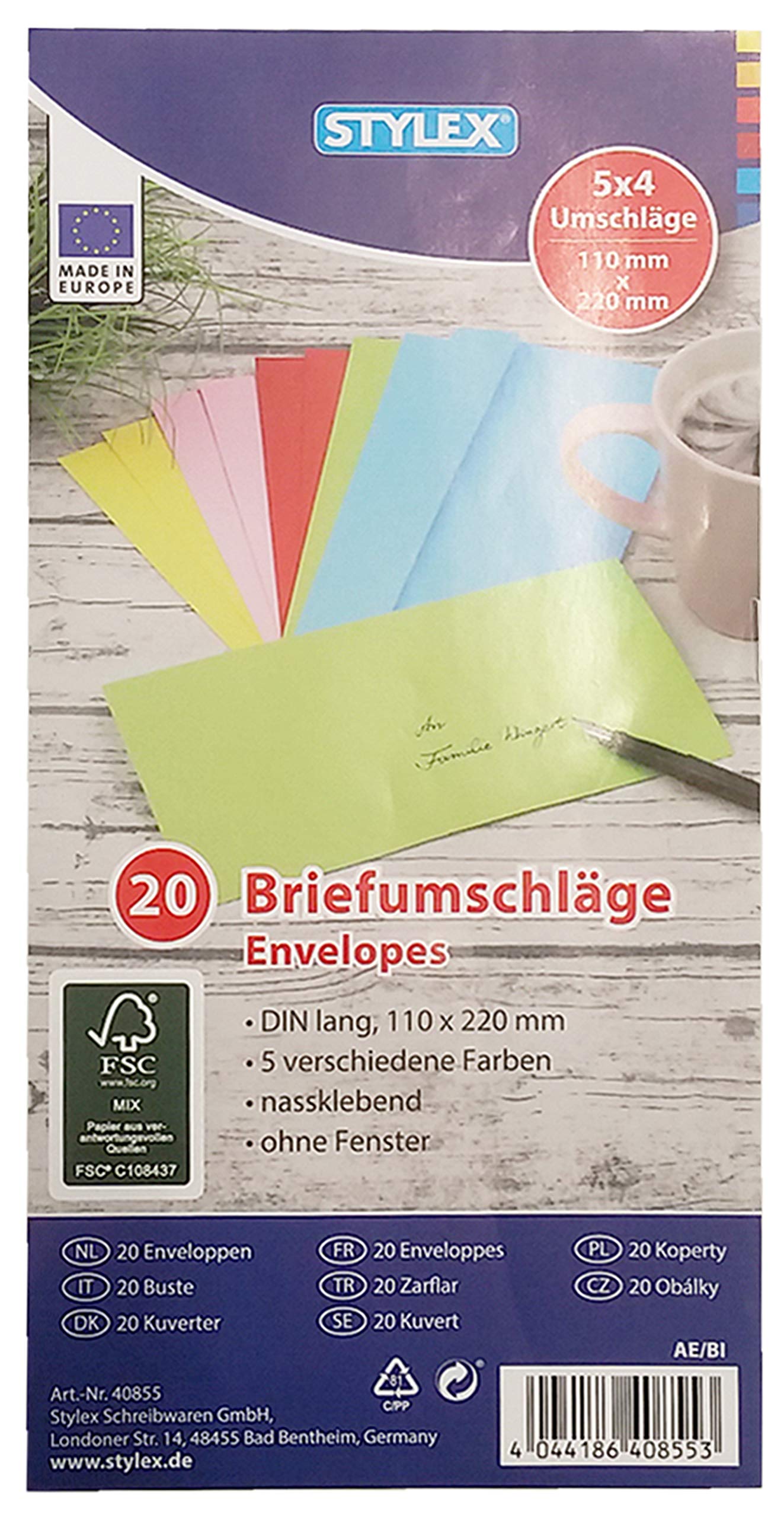 500 farbige Briefumschläge Din lang Kuvert (DIN lang | 500 (25x 20Stk), Mehrfarbig)