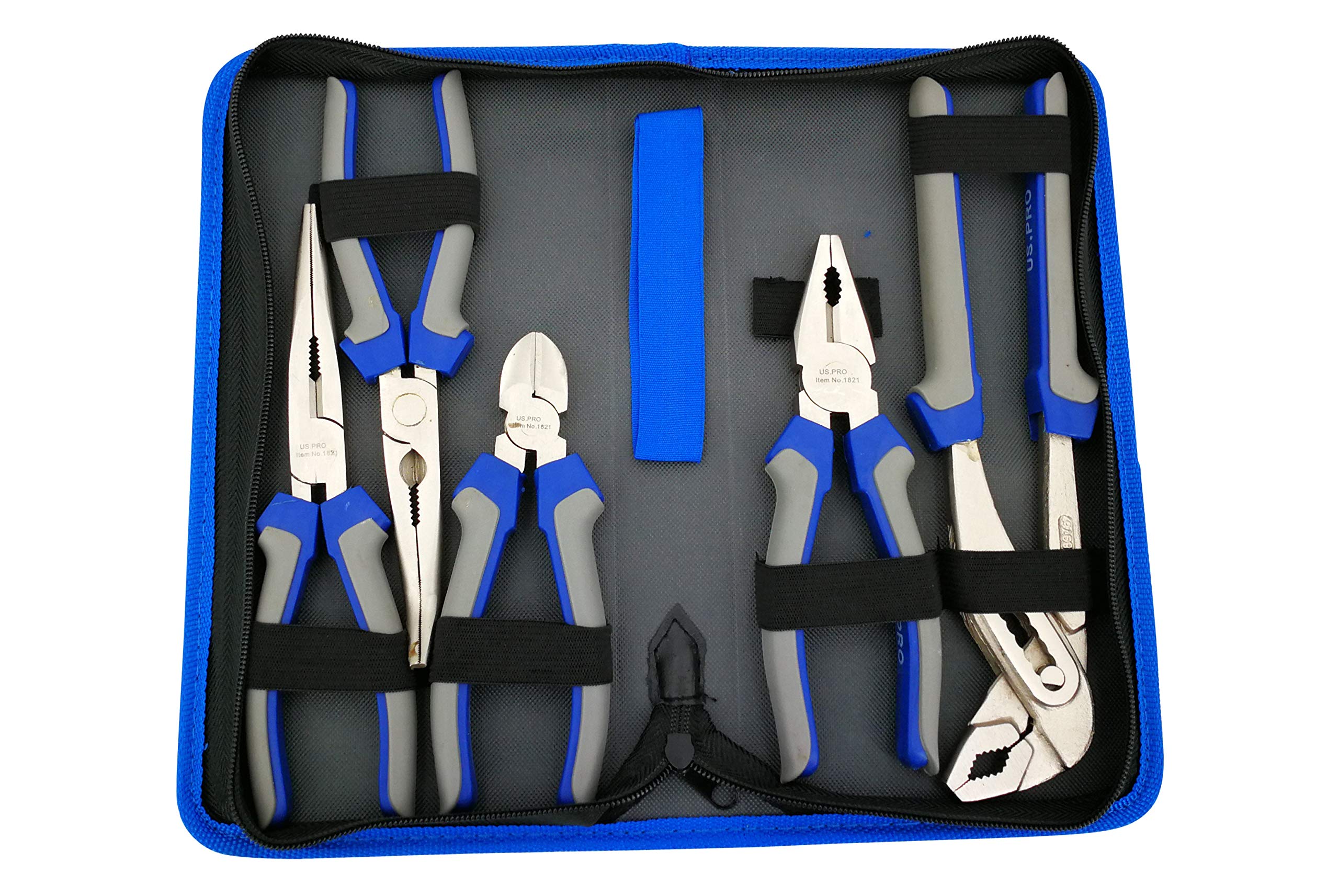 Us Pro Tools 5Pc Pliers Set In Case Combination Long Bent Nose Side Cutters Water Pump 1821 5060478386018