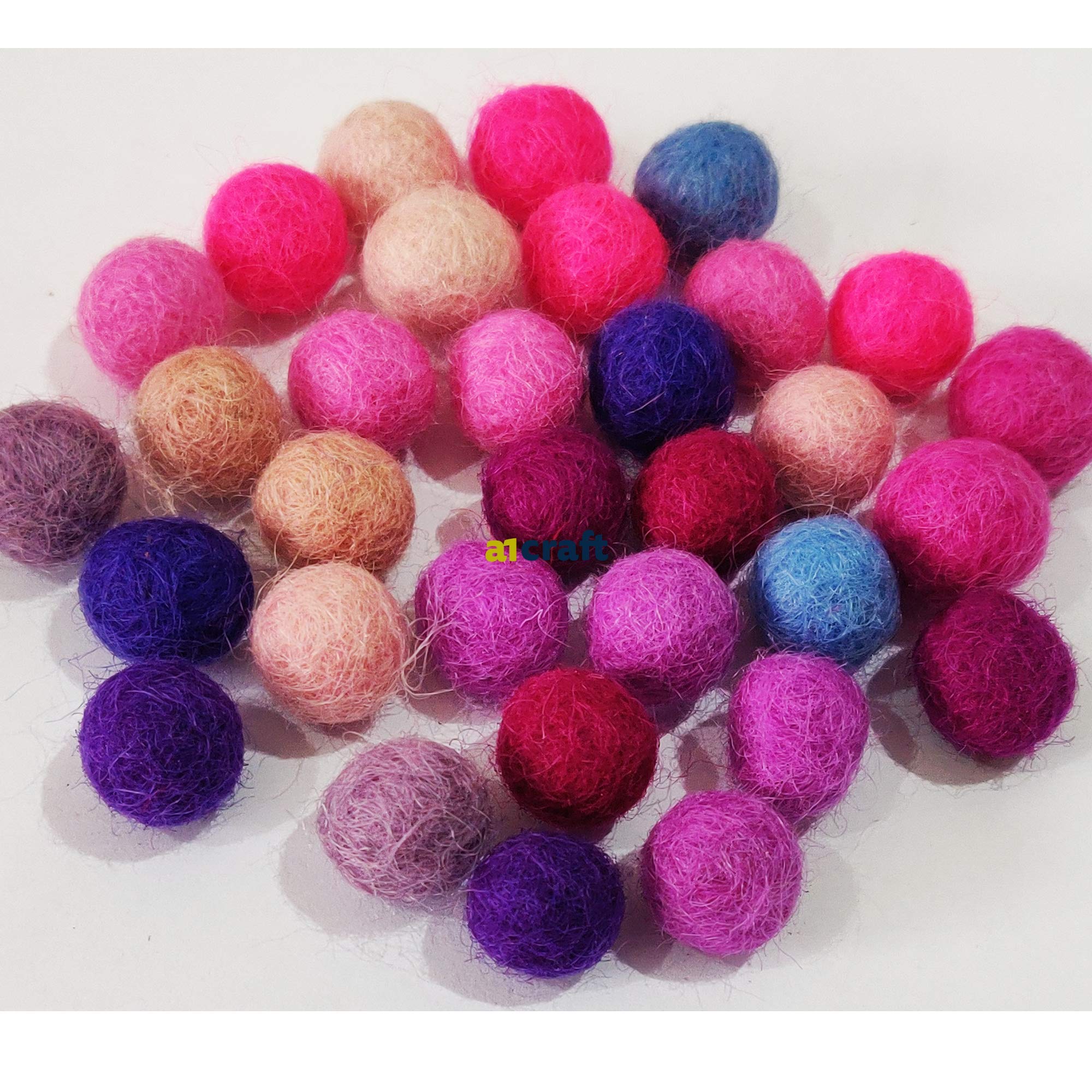 Assorted Colour 32 pcs Handmade Felt Wool Pom Pom Balls - 1 CM (Pink)